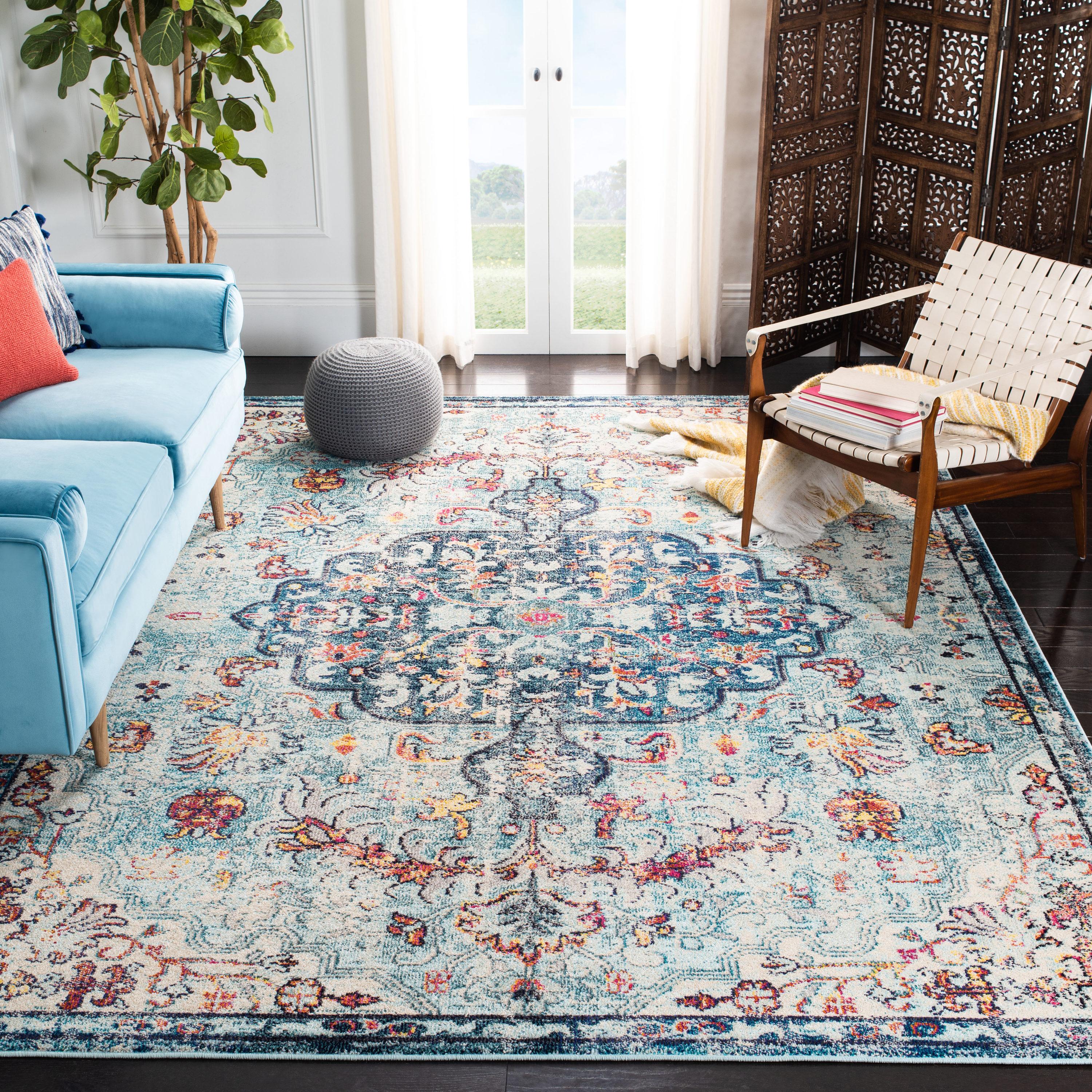 SAFAVIEH Madison Joandra Vintage Floral Area Rug, Navy/Light Blue, 10' x 10' Square