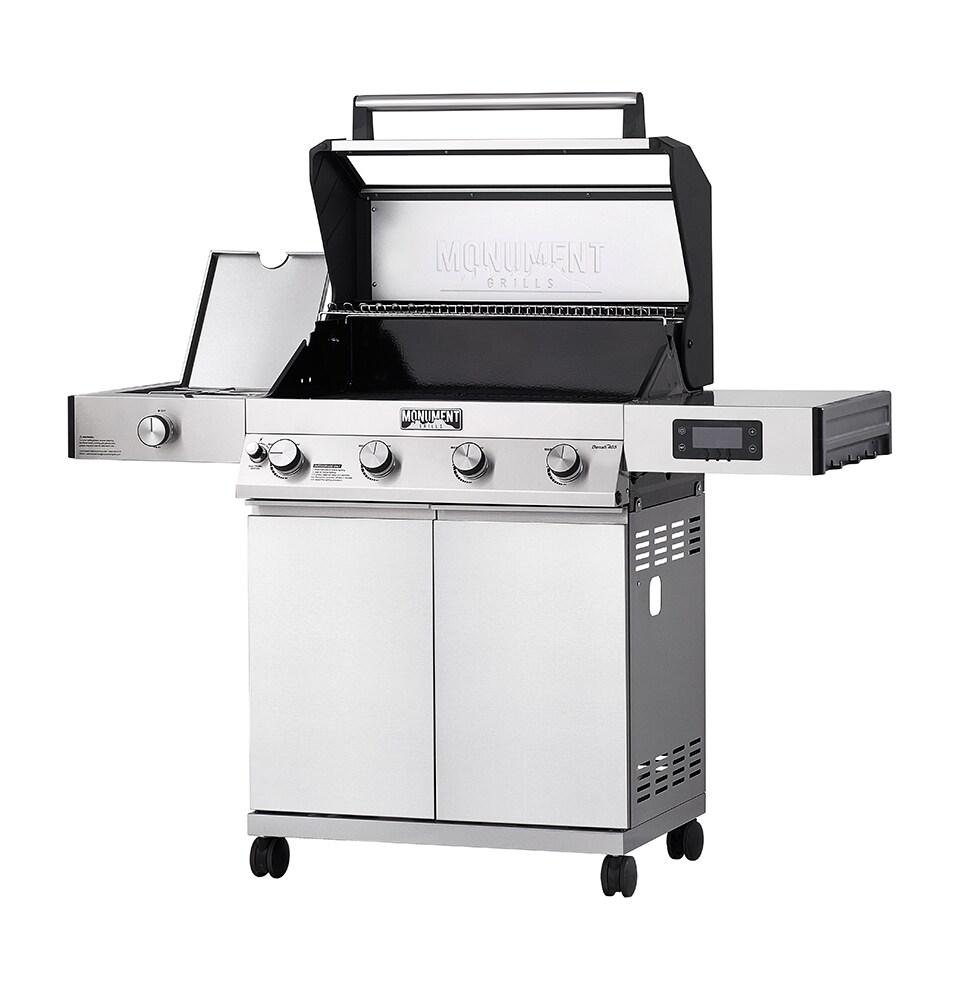 Denali 4-Burner Propane Gas Grill in Stainless with Clearview Lid, 3-Phase LED Controls and Side Burner