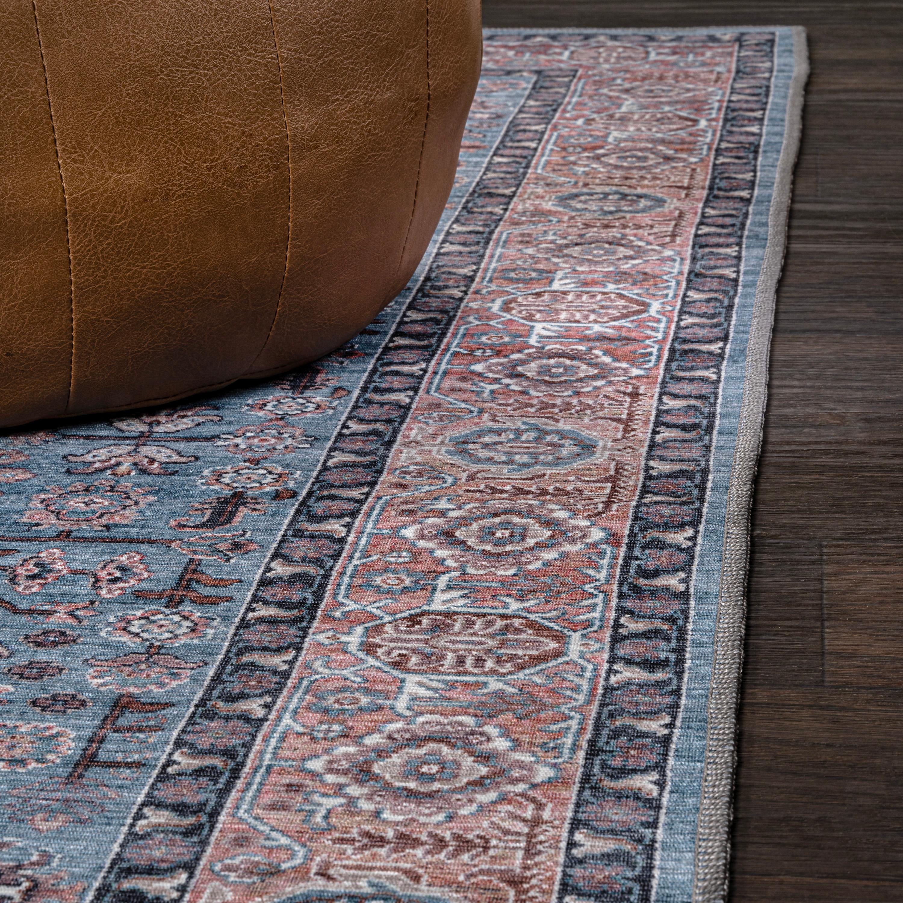 Kemer All-Over Persian Machine-Washable Blue/Red/Brown 3 ft. x 5 ft. Area Rug - JONATHAN Y