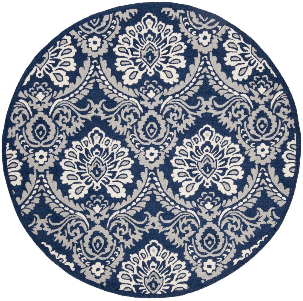 Blossom BLM106 Hand Tufted Indoor Area Rug - Navy/Ivory - 6' Round - Safavieh