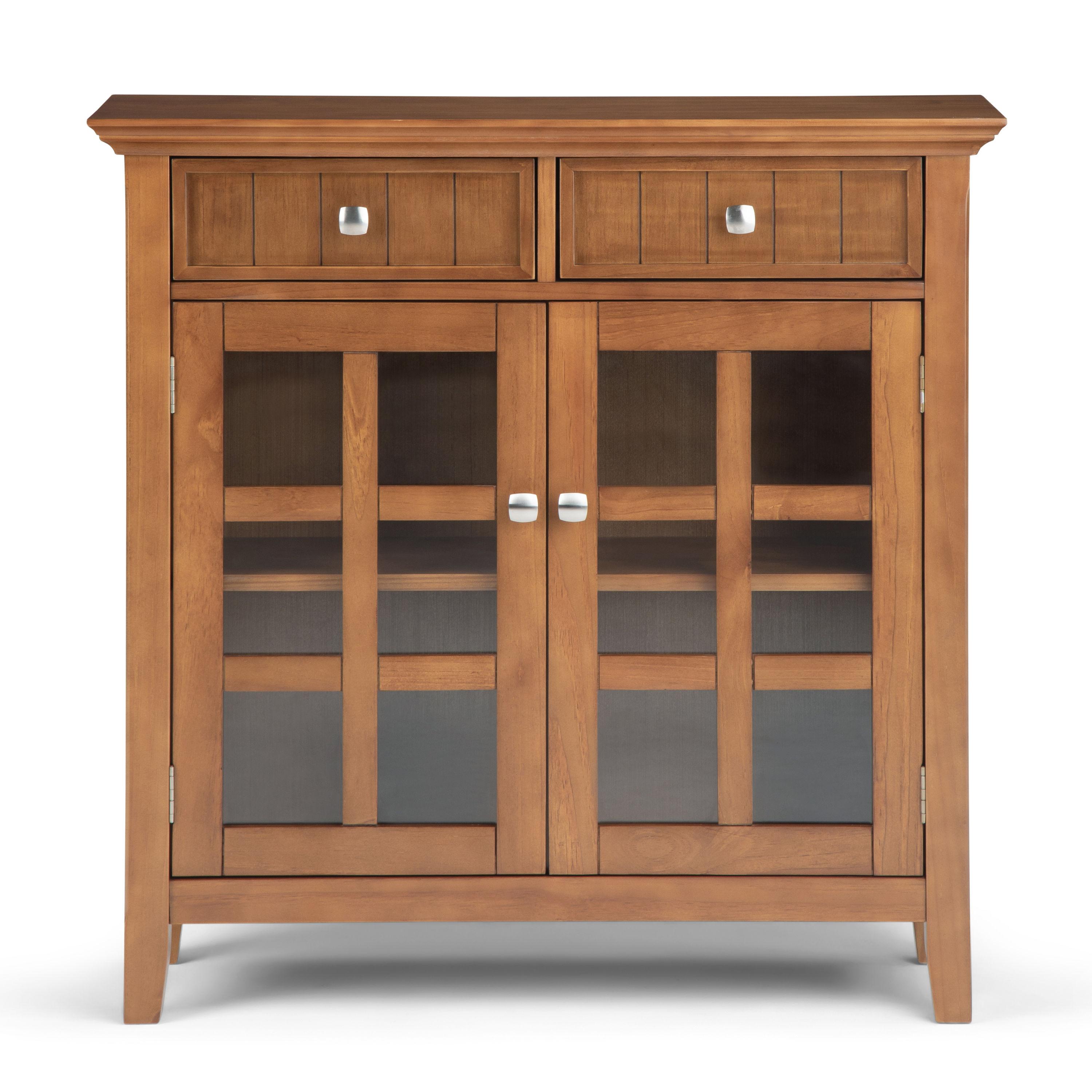 Simpli Home Acadian 36"W Solid Wood 2-Shelf Entryway Storage Cabinet with Glass Doors and 2 Drawers