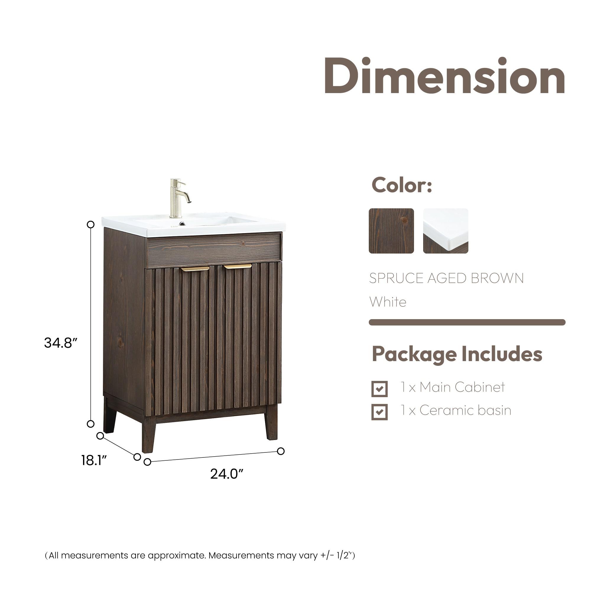 Palos 24" Single Bath Vanity in Spruce Antique Brown with White Ceramic Basin