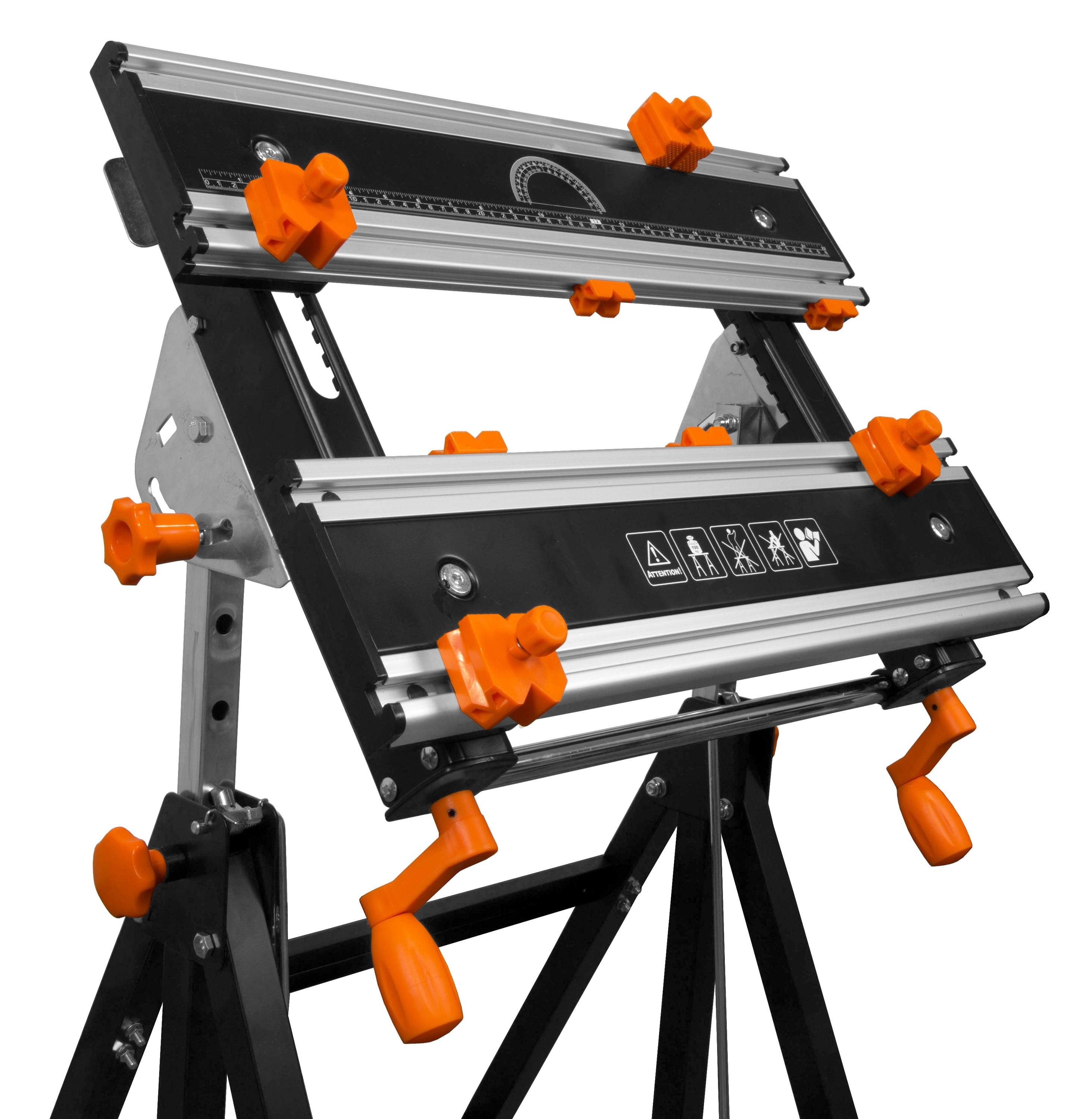 WEN 24-Inch Height Adjustable Tilting Steel Portable Work Bench and Vise with 8 Sliding Clamps