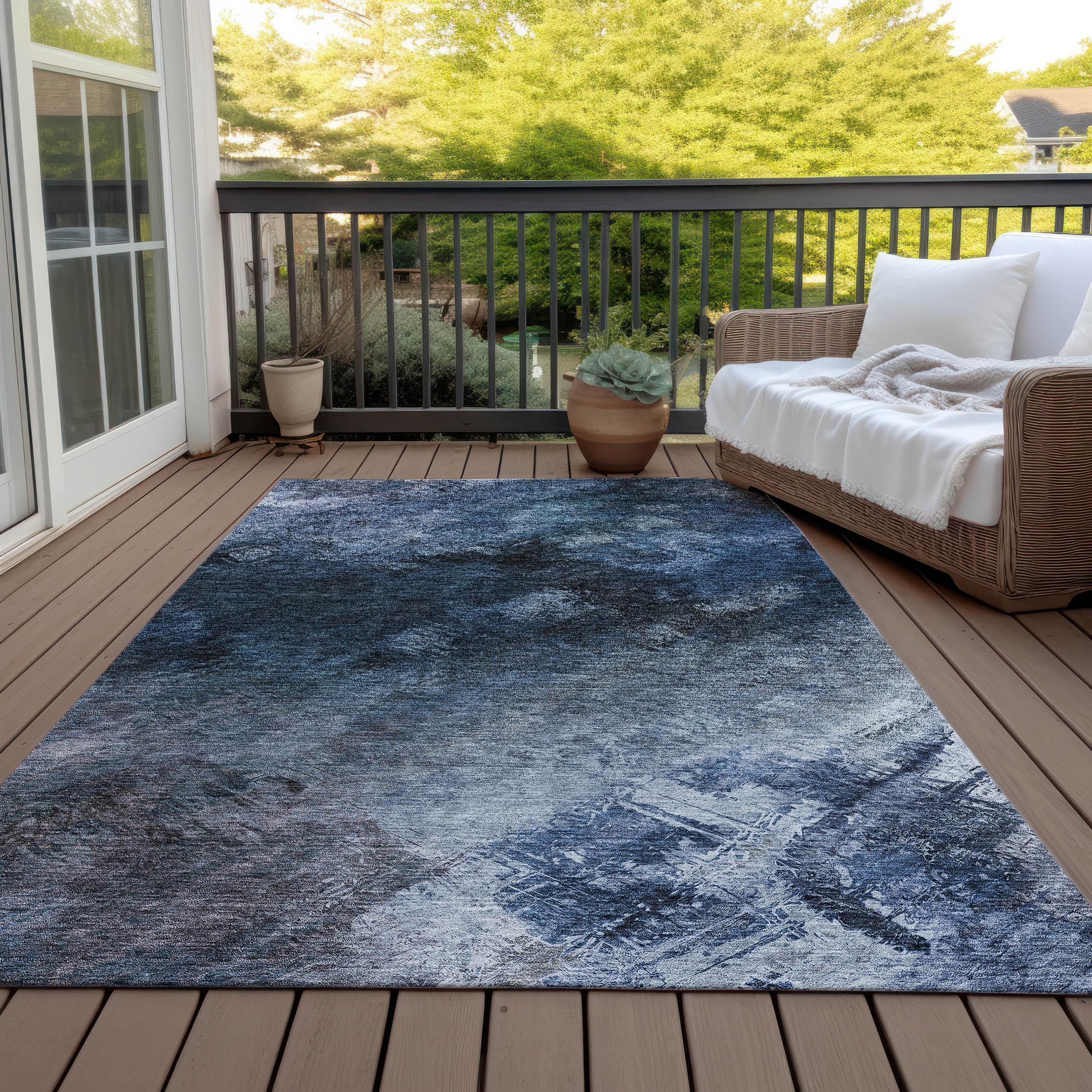 Addison Rugs Chantille Indoor/Outdoor Transitional Modern Blue Washable Rectangle Rug, 8' x 10'