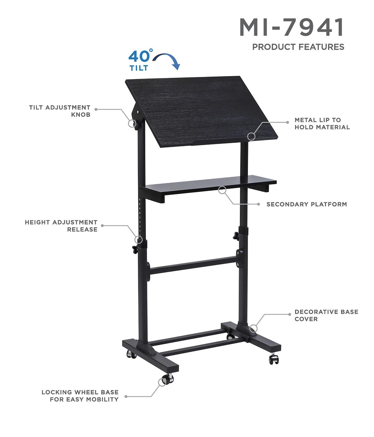 Mount-It! Height Adjustable Mobile Stand Up Desk, Portable Podium and Presentation Lectern