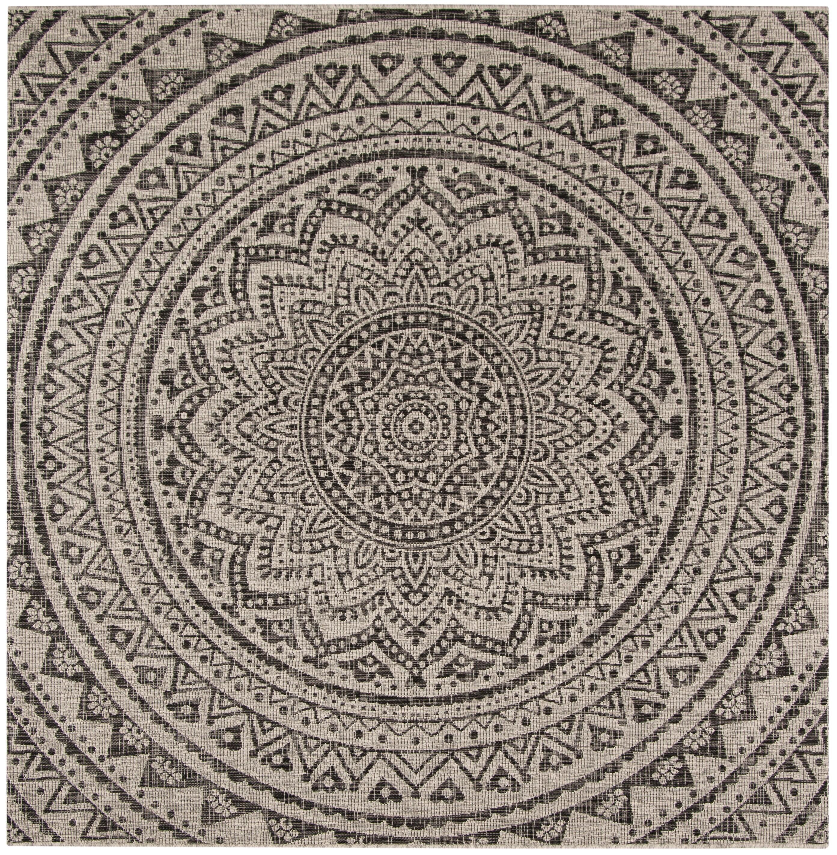 Courtyard CY8734 Power Loomed Indoor and Outdoor Area Rug - Light Grey/Black - 5'3"x5'3" - Safavieh