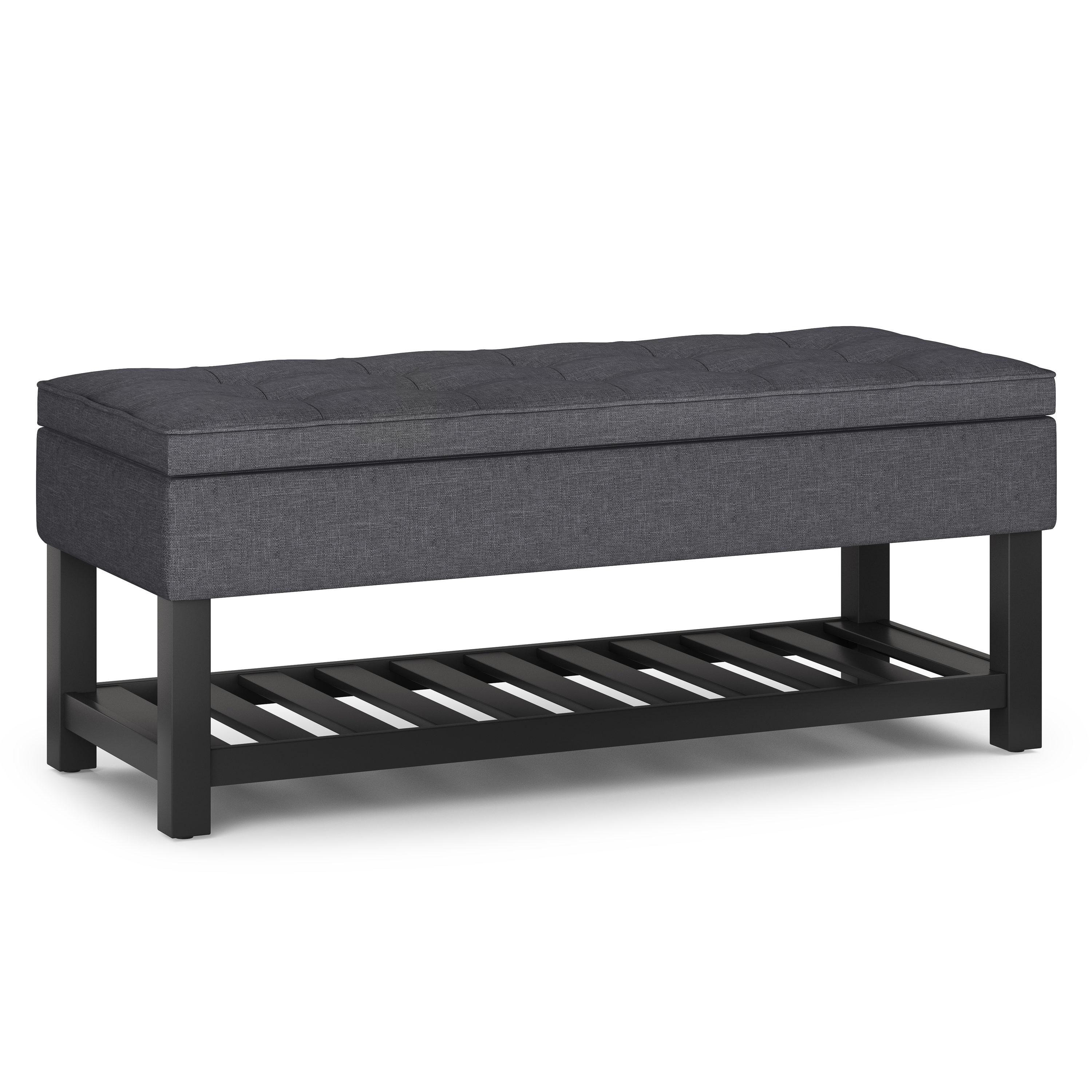Simpli Home Saxon 43"W Tufted Transitional Storage Ottoman Bench with with Lift-Top Lid
