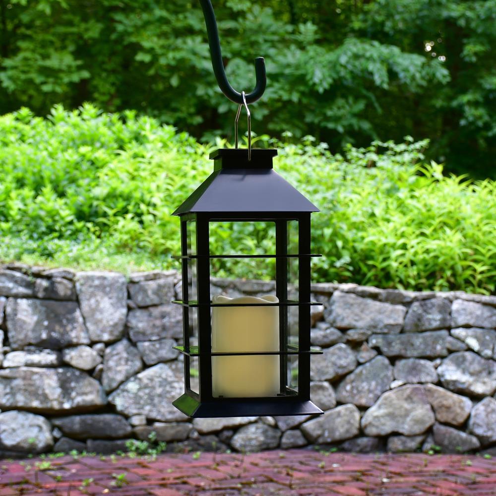 LumaBase Solar Powered Lantern with LED Candle - Horizontal Black