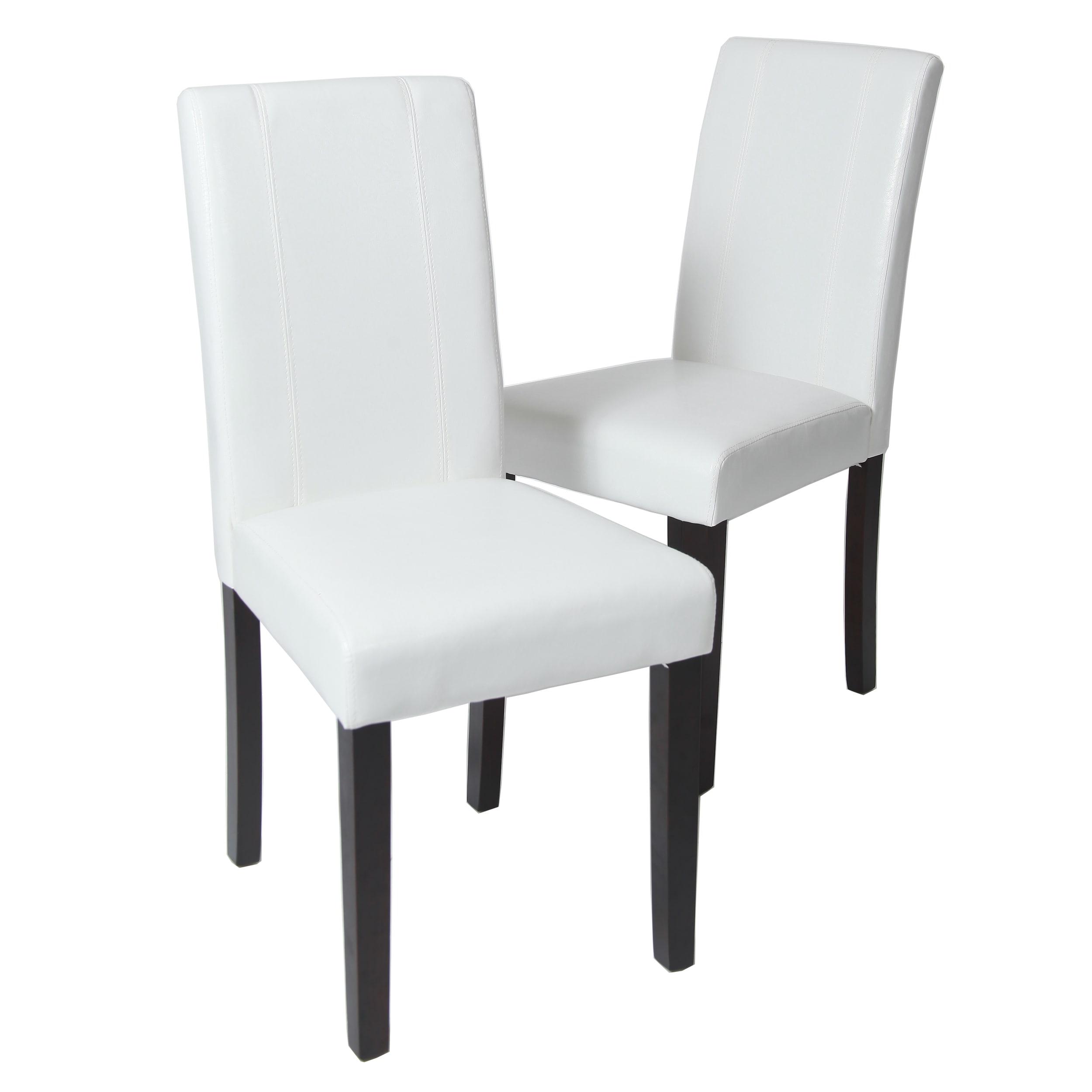 Roundhill Urban Style Solid Wood Faux Leather Parsons Chair, White, Set of 2