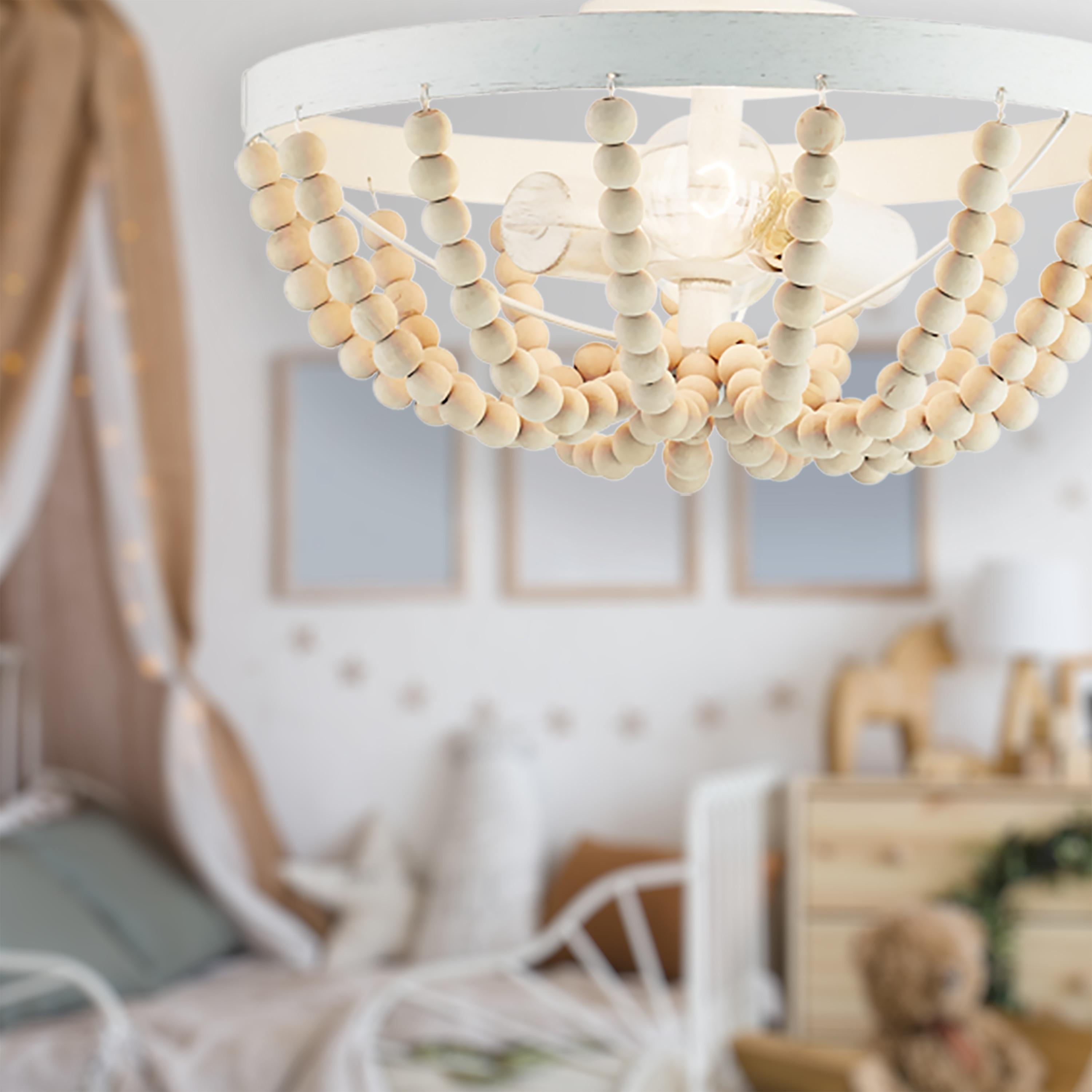 15" Delilah Boho Semi-Flush Mount Pendant White - River of Goods: Metal & Wood, UL Listed, 2-Bulb Ceiling Fixture