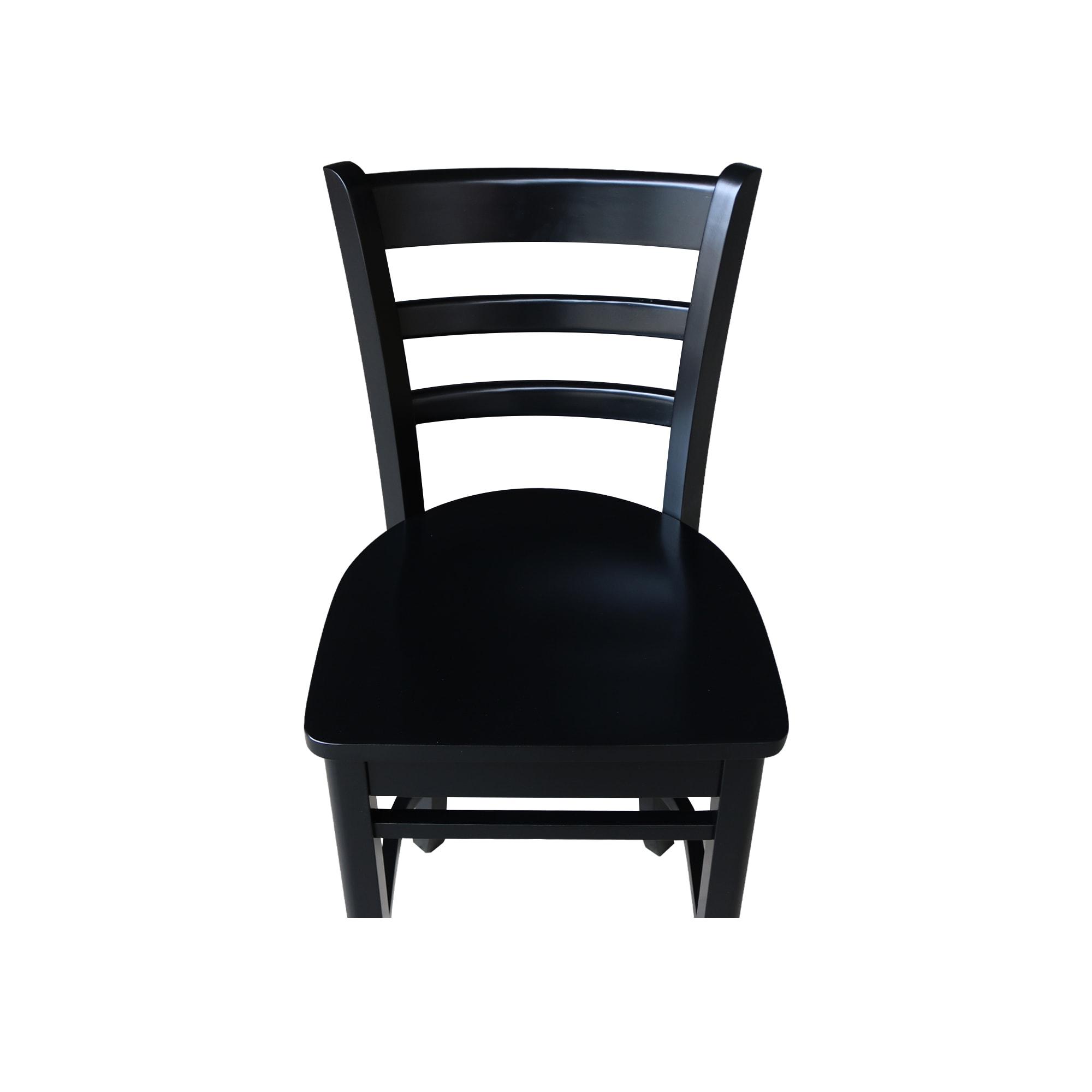 24" Emily Counter Height Barstool Antiqued Black - International Concepts: Solid Wood, Ladder-Back, Square Seat