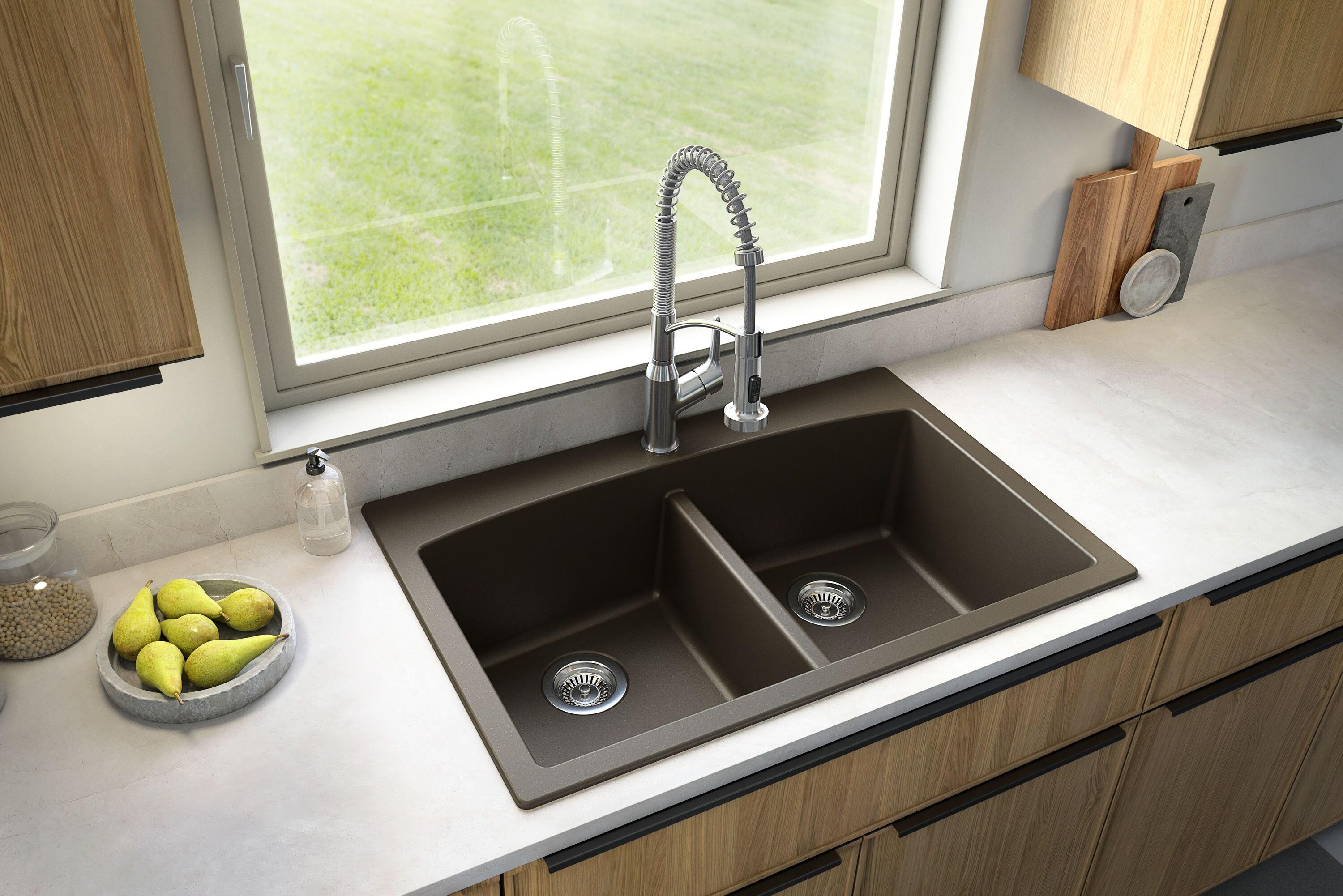 Karran QT-710-BR Brown Quartz Composite Rectangular Double Bowl Sink