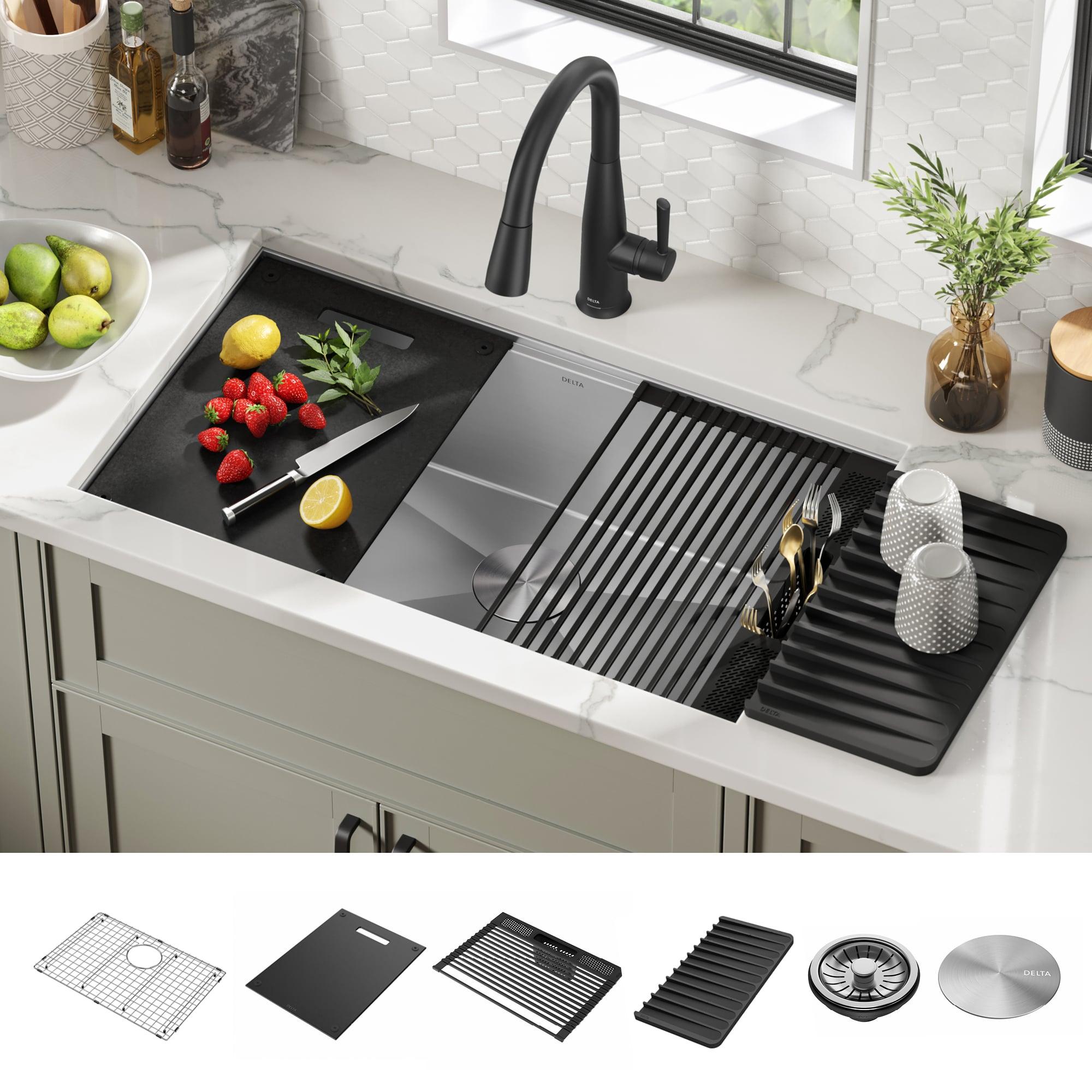 Delta Rivet™ 32" L Workstation Kitchen Sink Undermount 16 Gauge Stainless Steel Single Bowl with WorkFlow™ Ledge