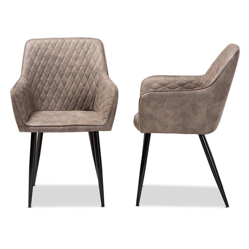 Set of 2 Belen Imitation Leather Upholstered Metal Dining Chairs - Baxton Studio: Quilted Back, Splayed Legs