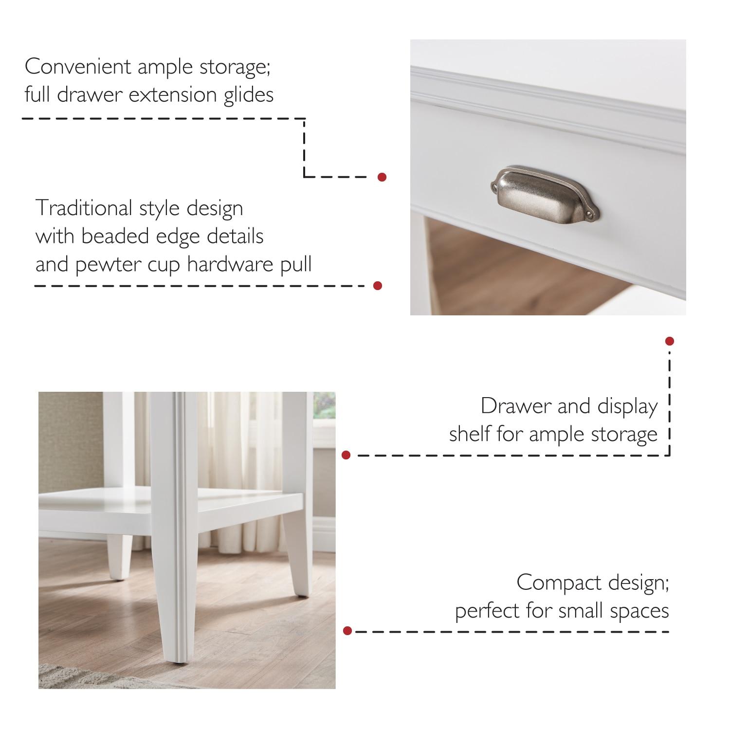 Leick Home 10507-WT Laurent End Table with Drawer and Display Shelf-White