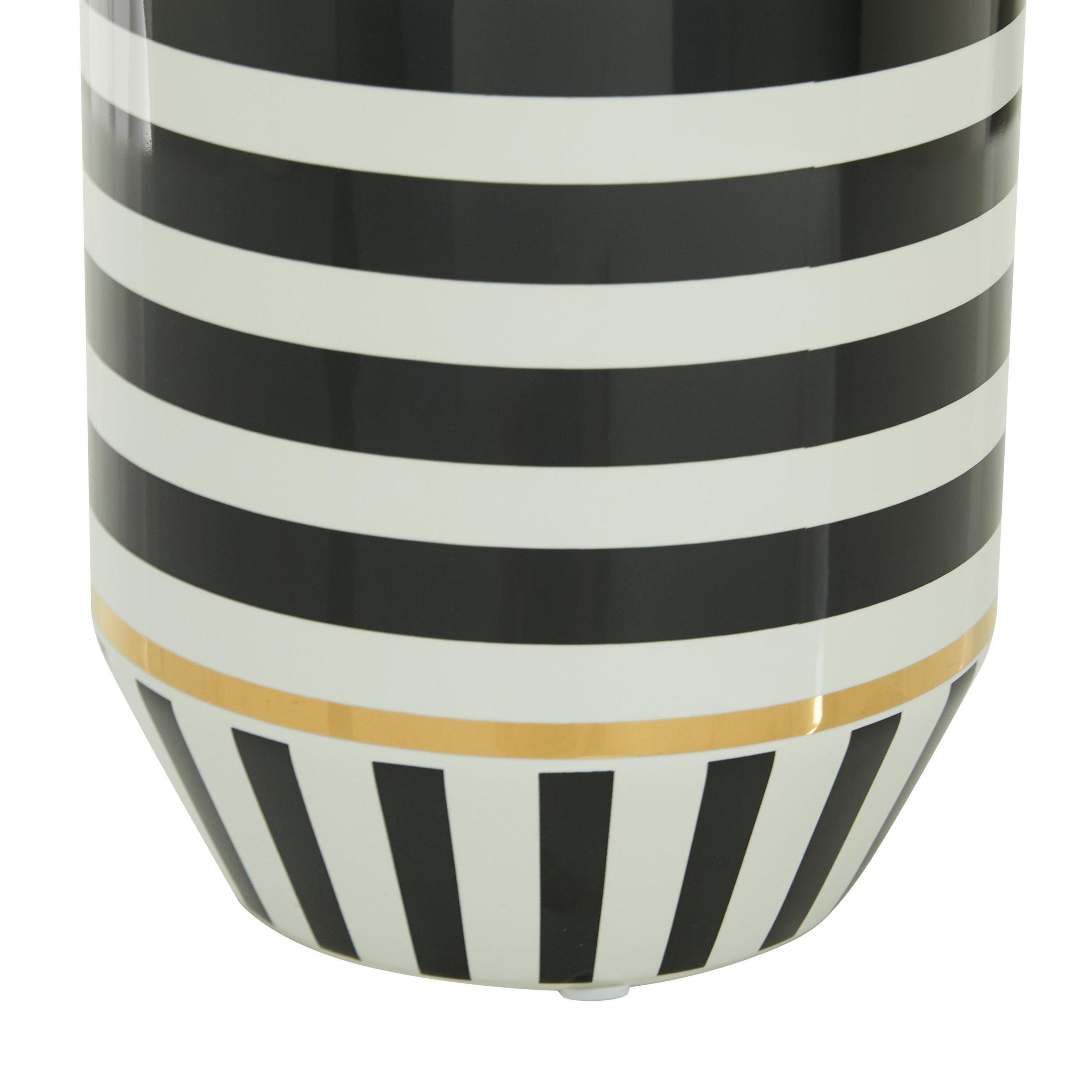 DecMode 16" Striped Black Ceramic Vase with Gold Accents
