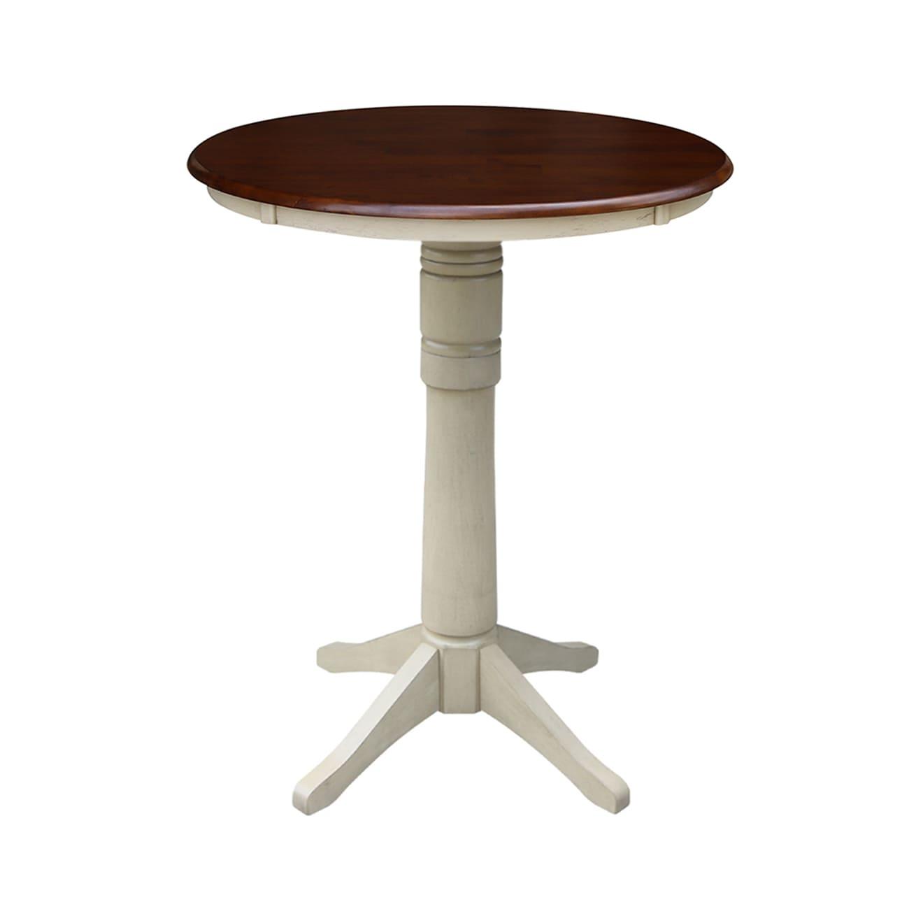 30" Round Pedestal Bar Height Table - Almond/Espresso