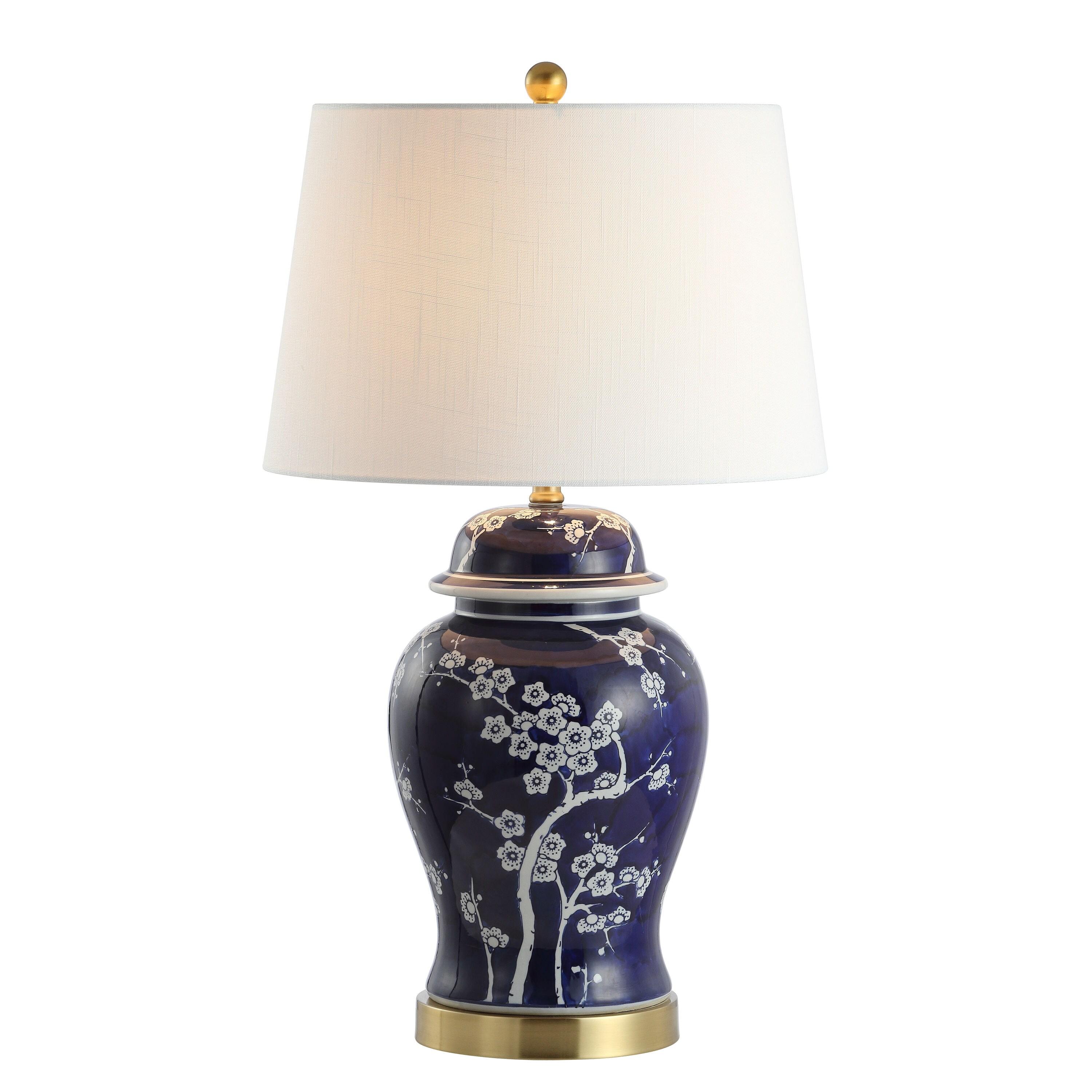 Gracie 29.5" White and Navy Ceramic Ginger Jar Table Lamp