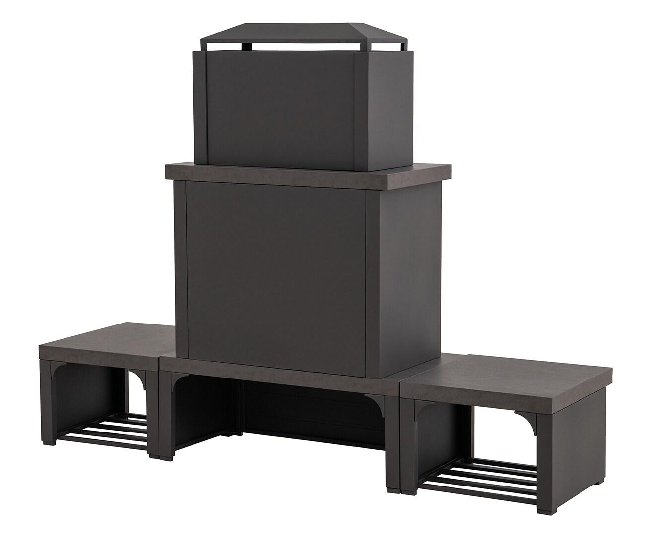 Matte Black Steel Wood-Burning Outdoor Fireplace with Chimney
