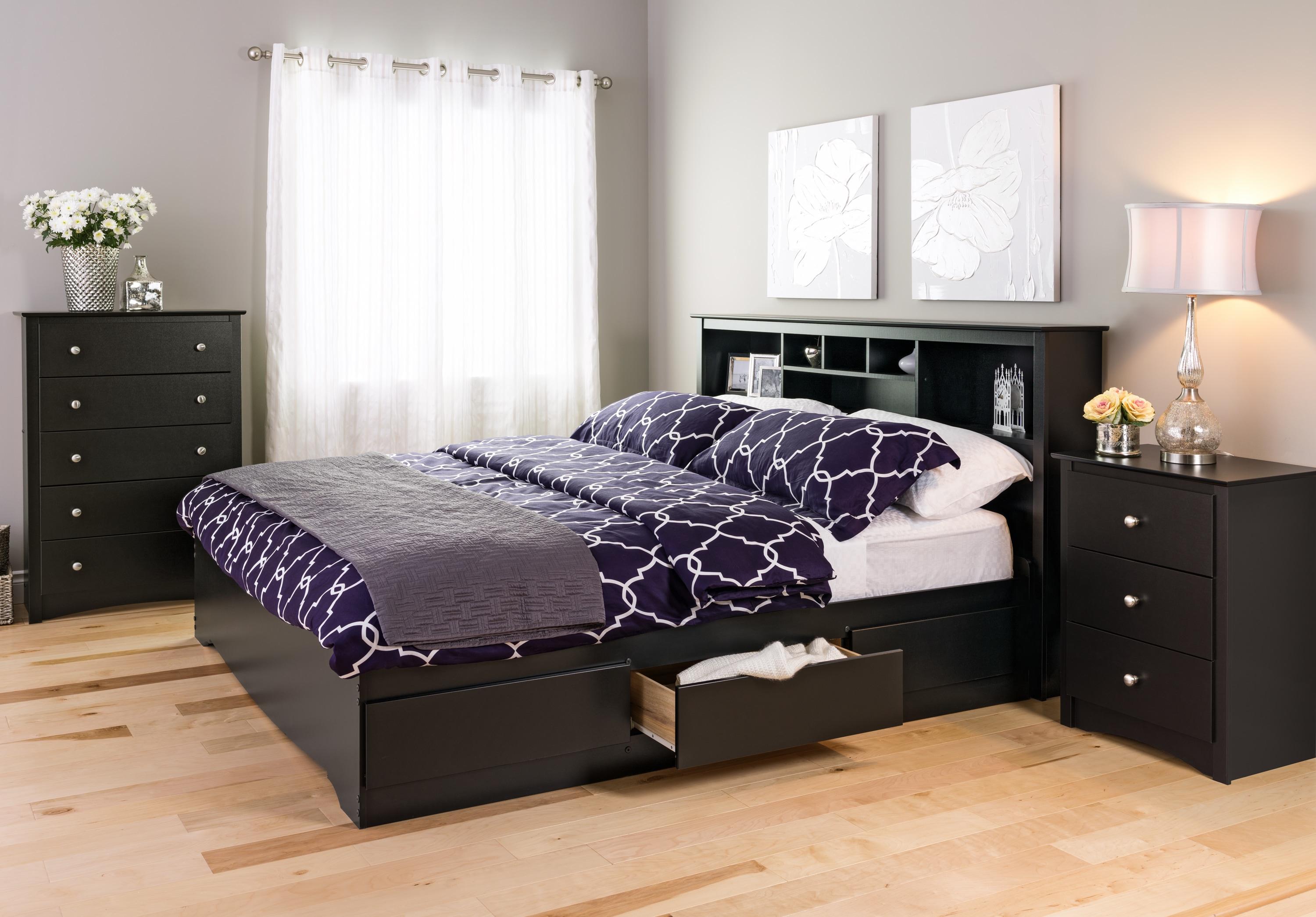 Prepac Sonoma 3 Drawer Nightstand - Black : Wood Composite Bedside Table, Rectangle Shape, Spot Clean