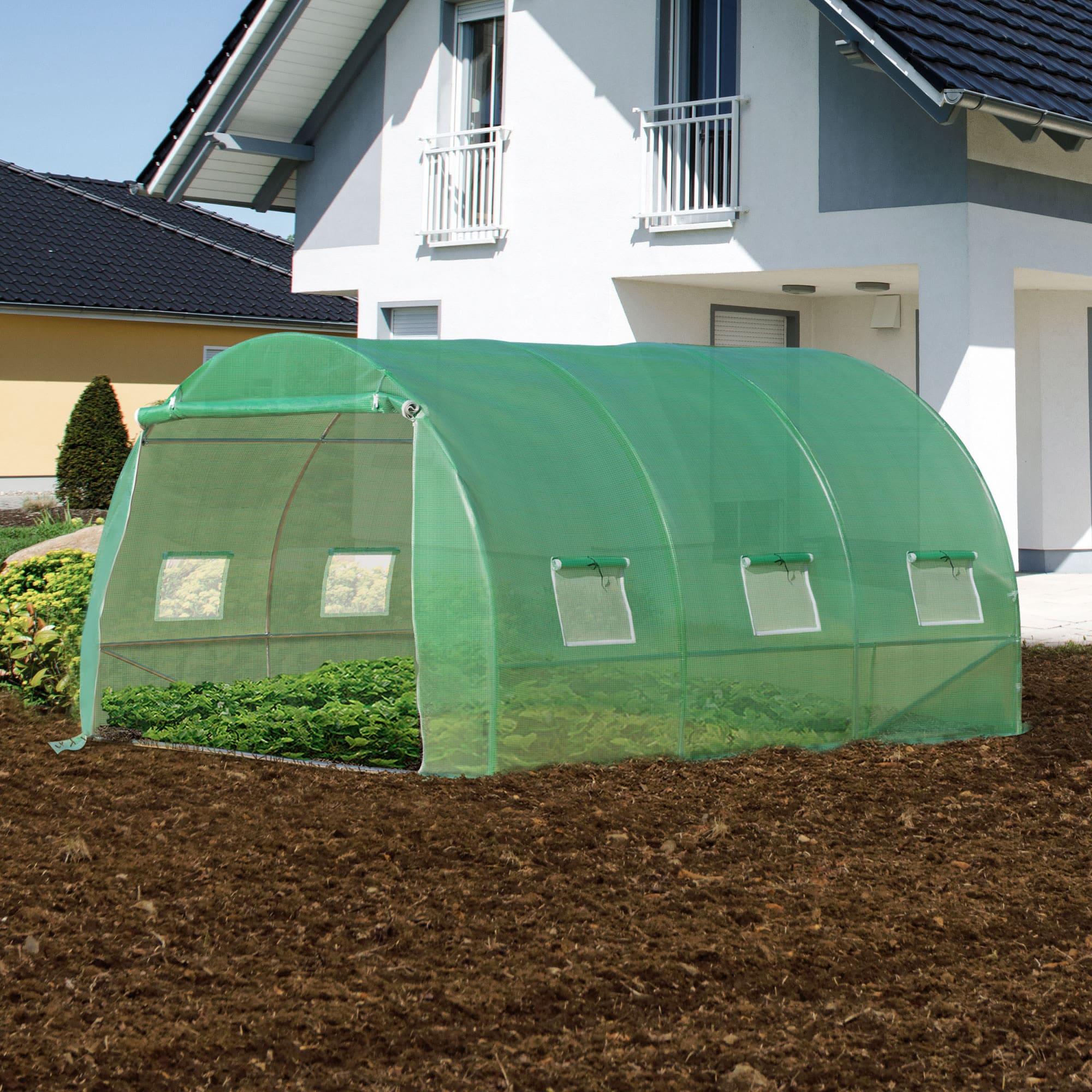 Outsunny 10' x 10' x 6.5' Walk-in Tunnel Hoop Greenhouse, Polyethylene PE Cover, Steel Frame, Roll-Up Zipper Door & Windows for Flowers, Vegetables