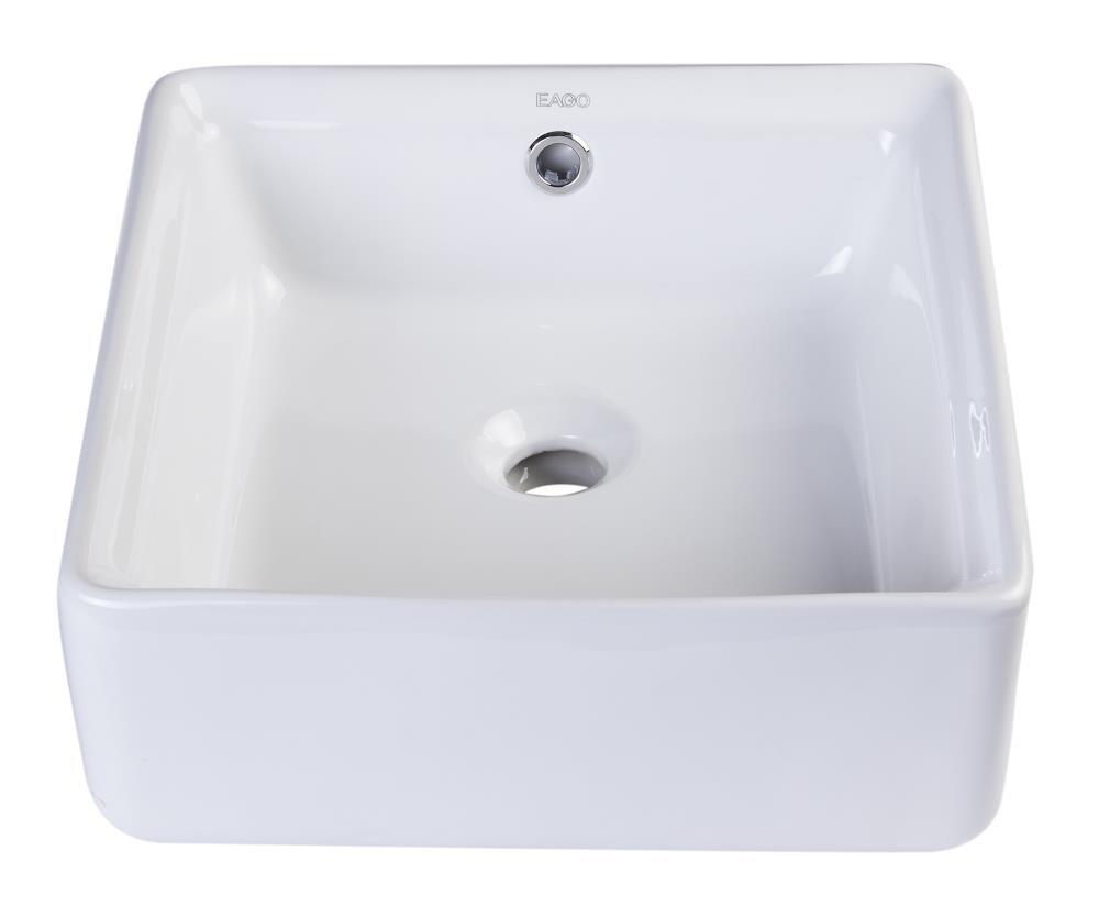 EAGO 15'' White Porcelain Square Bathroom Sink with Overflow