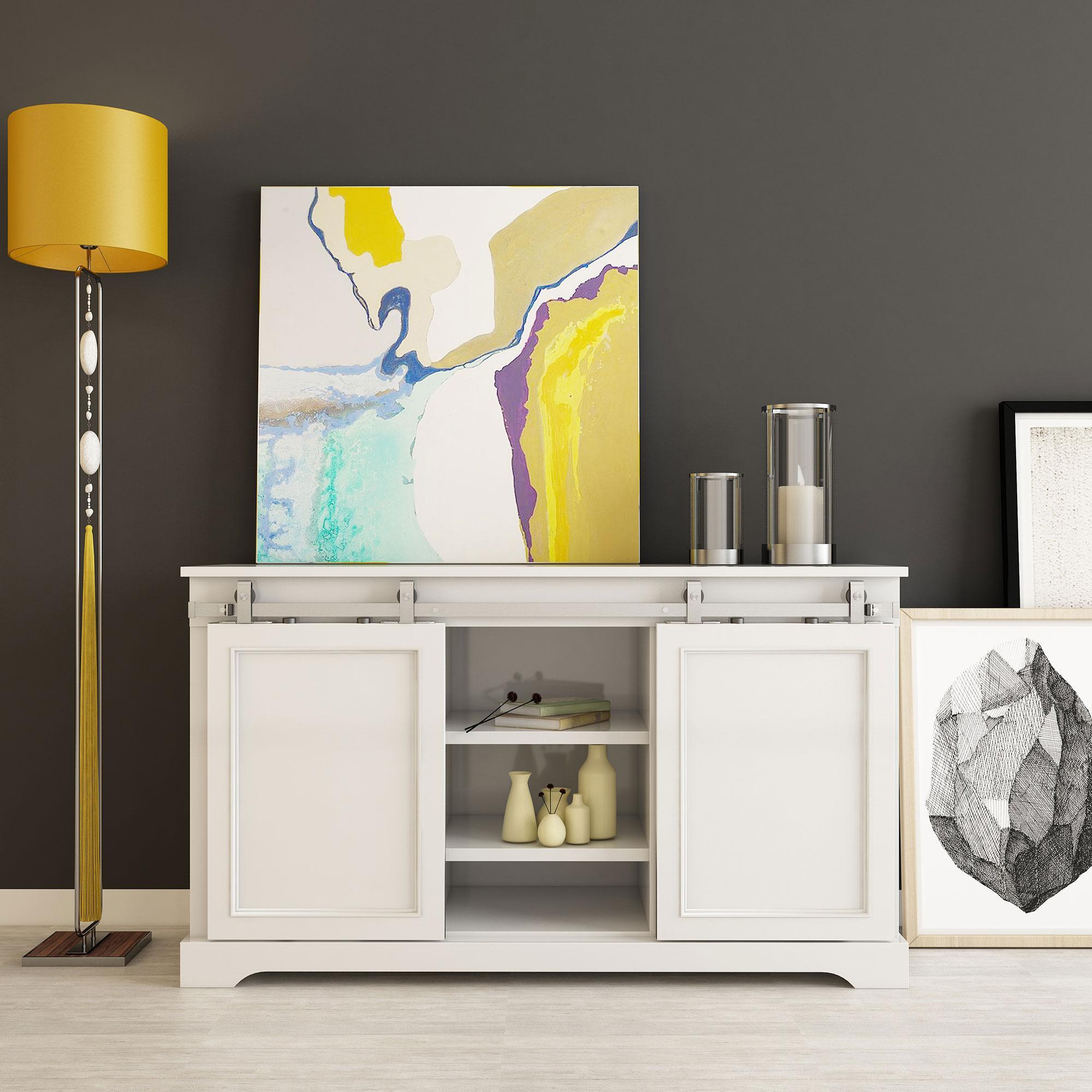 Architectural Products 48" Mini Barn Door Hardware Kits for Double Cabinet Doors Top Mount Design in Stainless Steel FSDH-TOPMT-SS-4-DD trimmable down to 43"