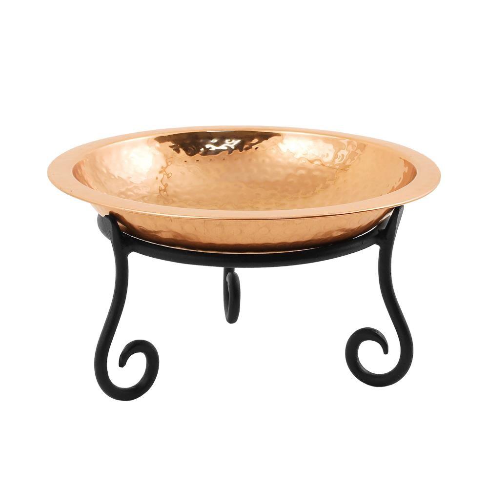 6.5" Hammered Copper Birdbath with Short Stand Polished Copper Plated - Achla Designs: Weather-Resistant, Freestanding