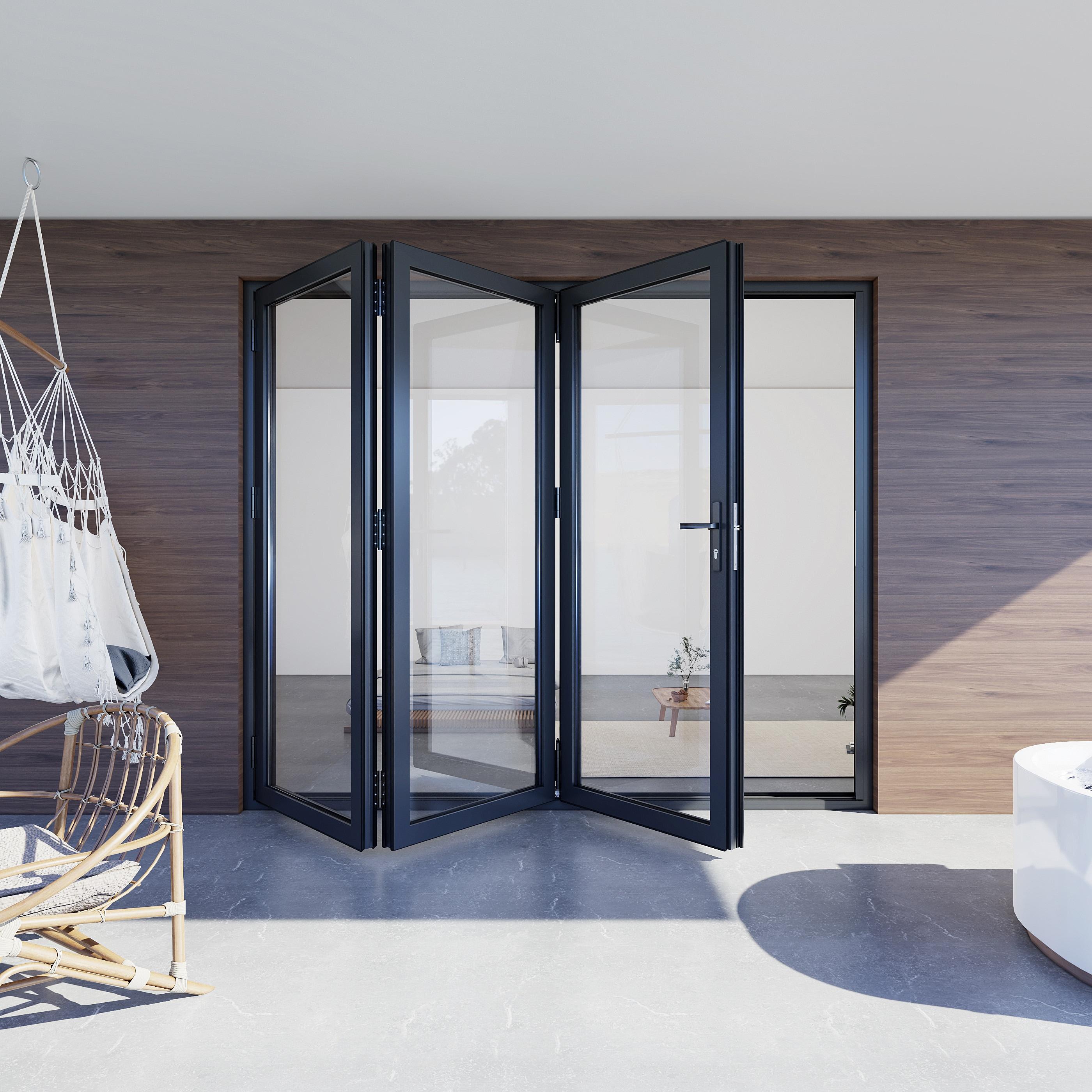 KaMic KaMic 96" inch - 3 Panels Glass Aluminum Folding Door In Black