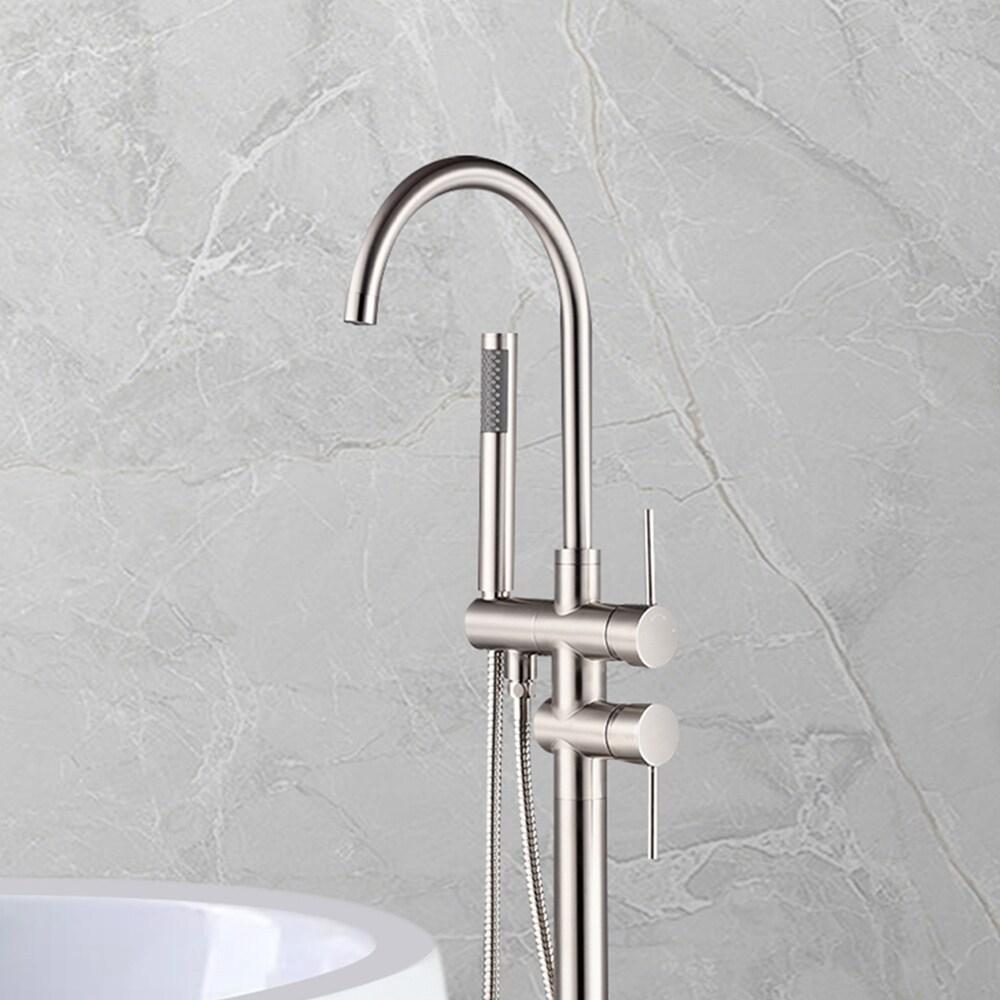 Double Handle Floor Mounted Freestanding Tub Filler With Handshower