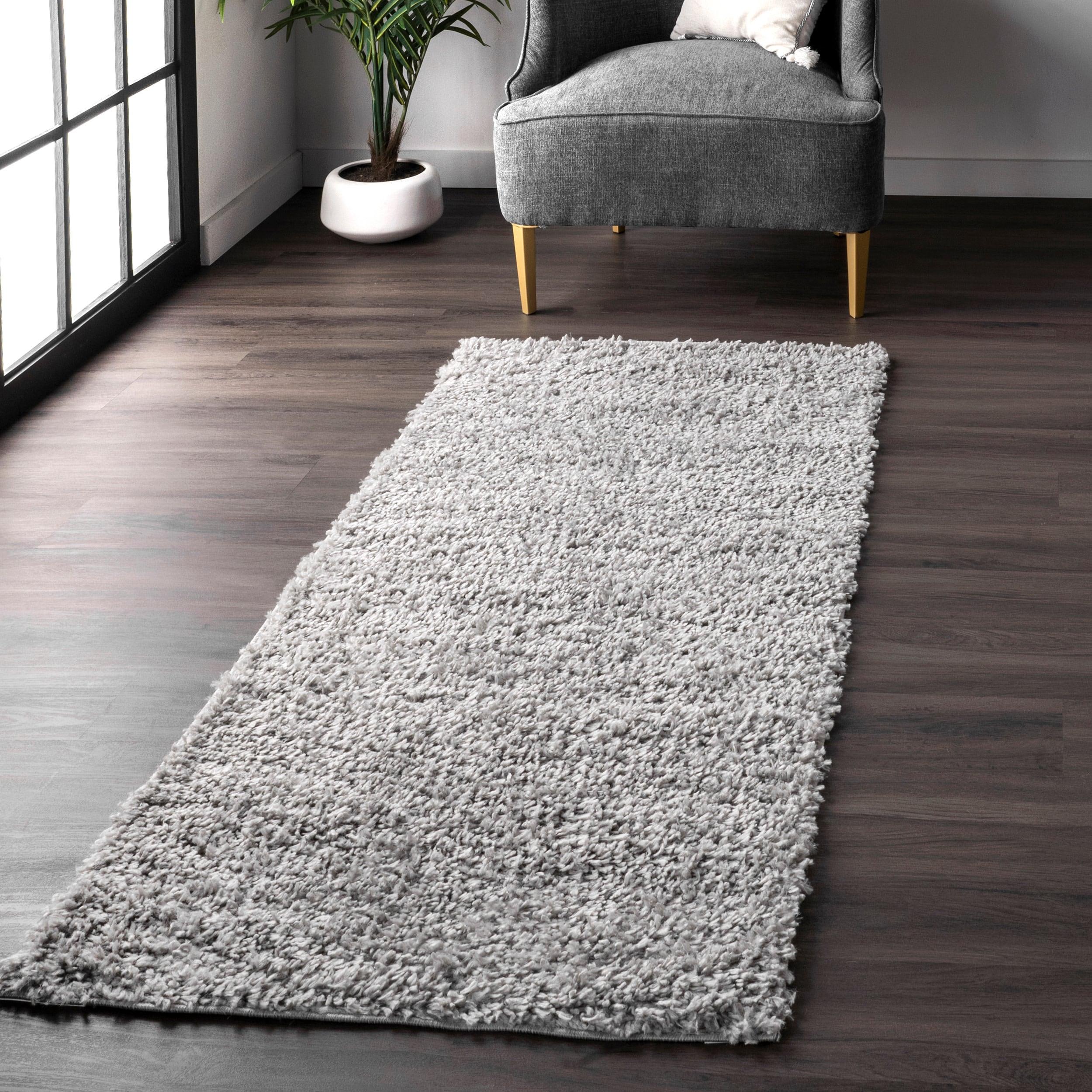 Nuloom Kara Solid 2x8 Runner Shag Indoor Area Rug for Living Room Bedroom Dining Room Nursery Entryway Hallway, Grey/Ivory