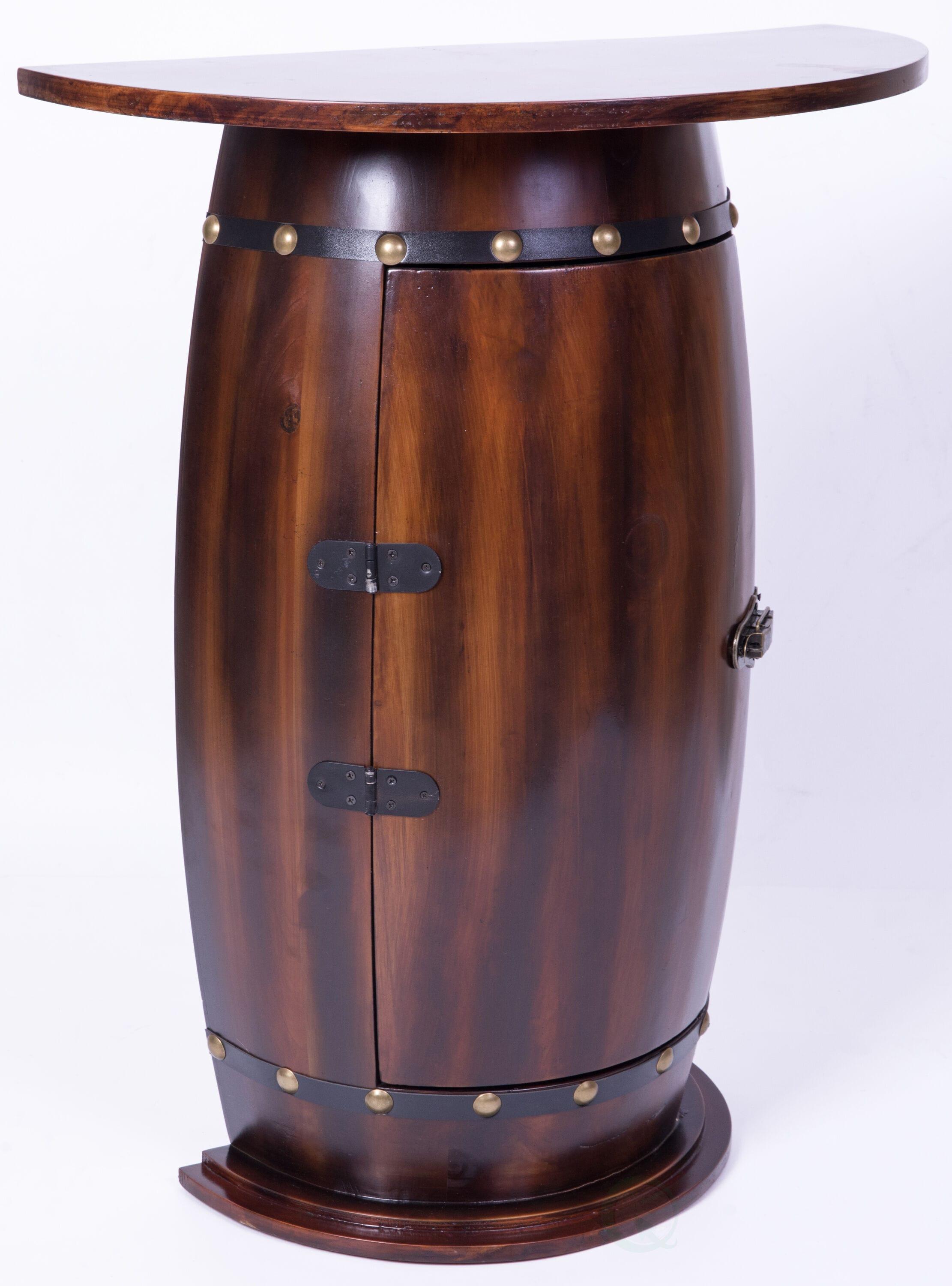 Vintiquewise Rustic Lockable Barrel Shaped Wine Bar Cabinet Wooden End Table
