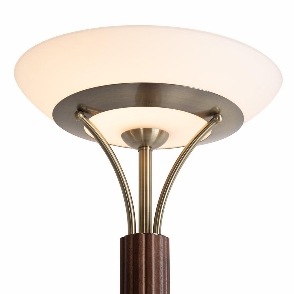 NOVA of California Tambo Torchiere Floor Lamp - Dark Walnut Wood Finish, Weathered Brass, Dimmer