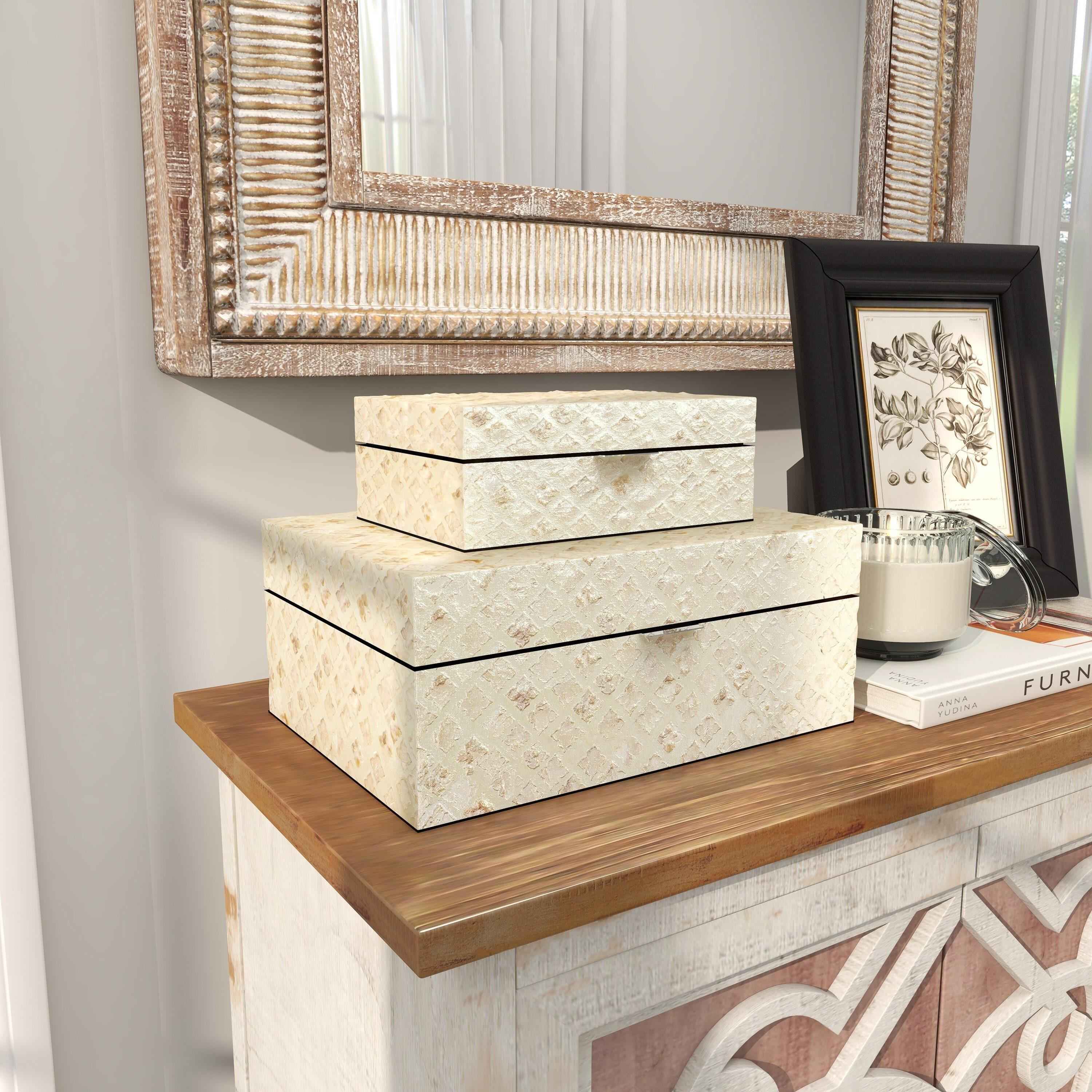 Set of 2 Shell Inlaid Wooden Boxes Natural - Olivia & May: Coastal Style Storage with Felt Stoppers