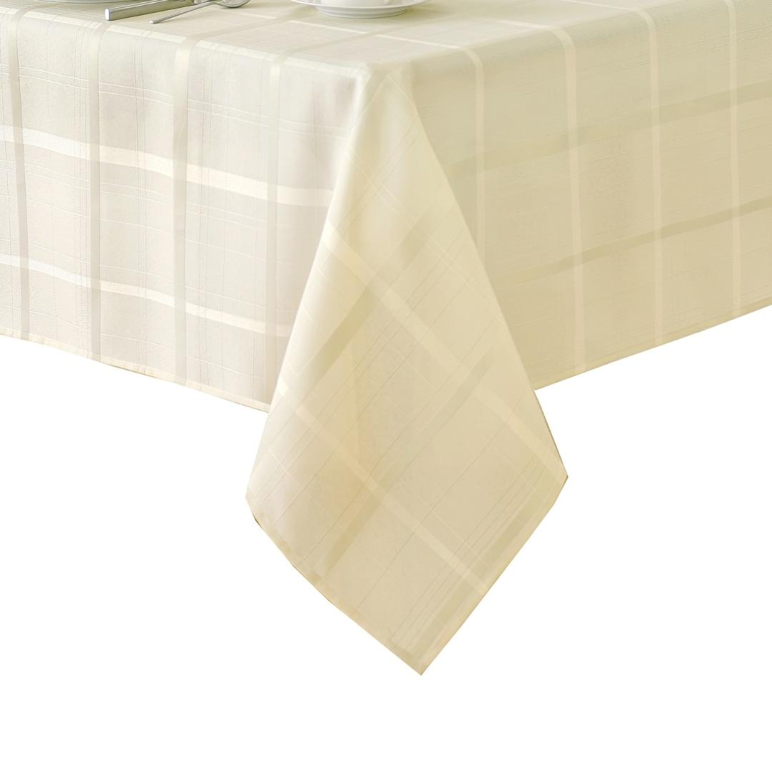 Elegance Plaid Stain & Water Resistant Tablecloth - 60" x 84" Rectangle - Beige - Elrene Home Fashions