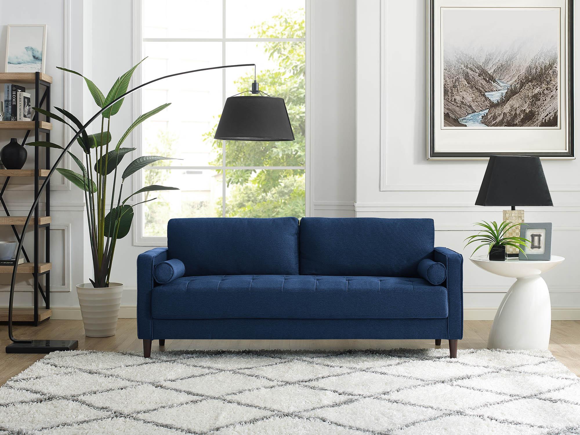 LifeStyle Solutions Jareth Sofa in Navy Blue Fabric Upholstery