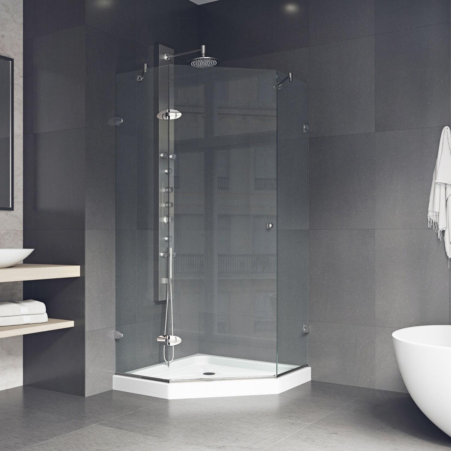 VIGO Verona 38" W x 38" D x 77" H Hinged Frameless Shower Enclosure with 3/8  Clear Glass&Base VG6061CHCL38WS