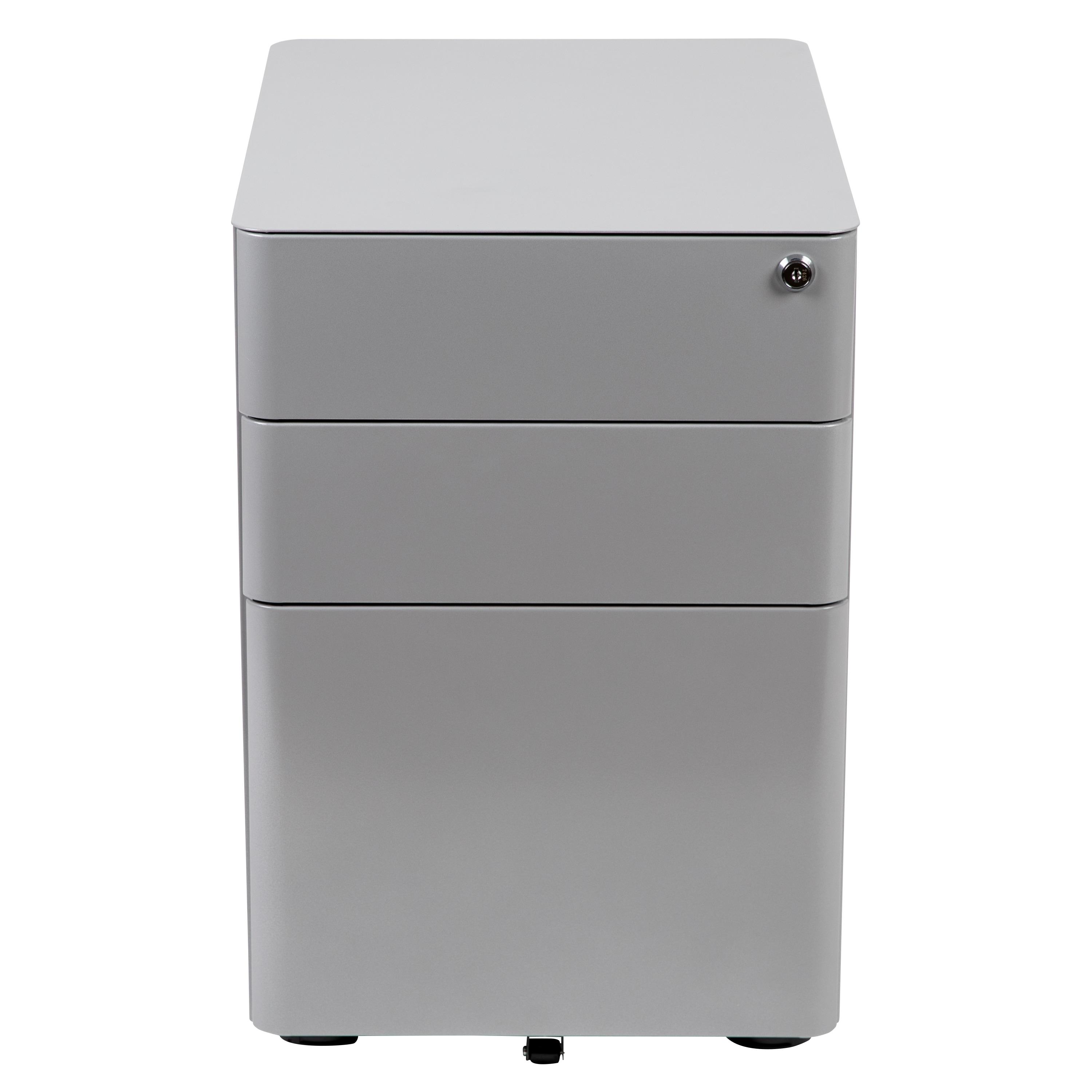 Flash Furniture Modern 3-Drawer Mobile Locking Filing Cabinet with Anti-Tilt Mechanism and Hanging Drawer for Legal & Letter Files, Gray