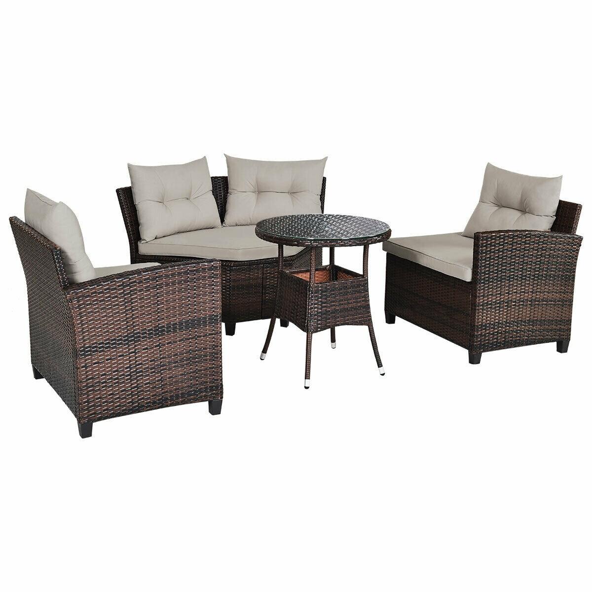 Patiojoy 4PCS Outdoor Patio Conversation Set Wicker Rattan Sectional Sofa