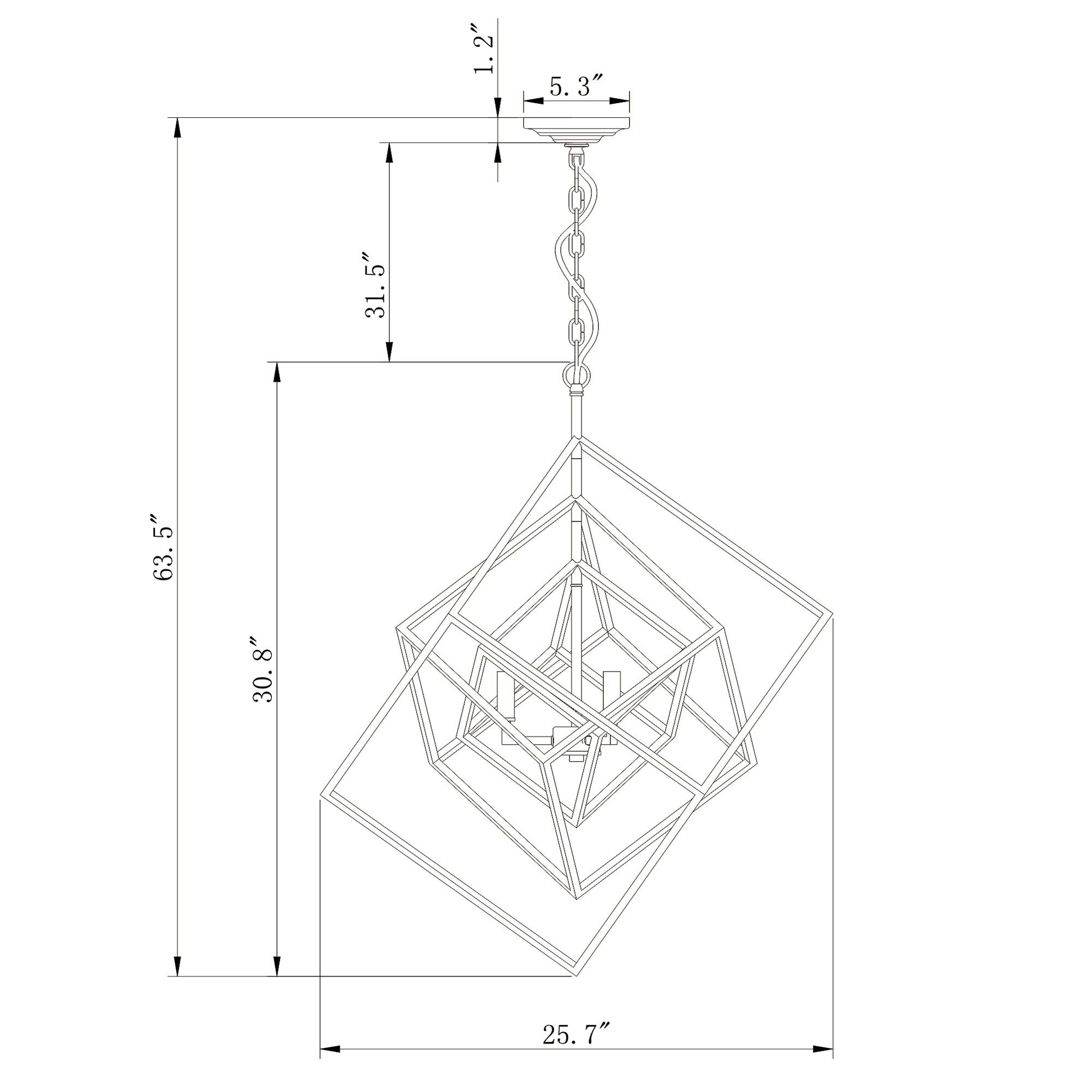 HM092-3B 25.6 in. Triplix 3-Light Geometric Chandelier, Gold & Matte Black