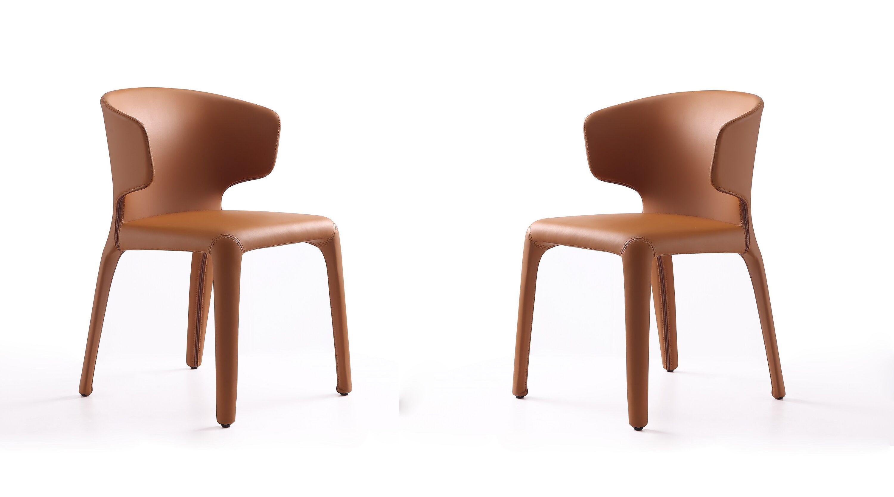Set of 2 Conrad Faux Leather Dining Chairs Saddle - Manhattan Comfort: Mid-Century Modern, Metal Frame, Cushioned
