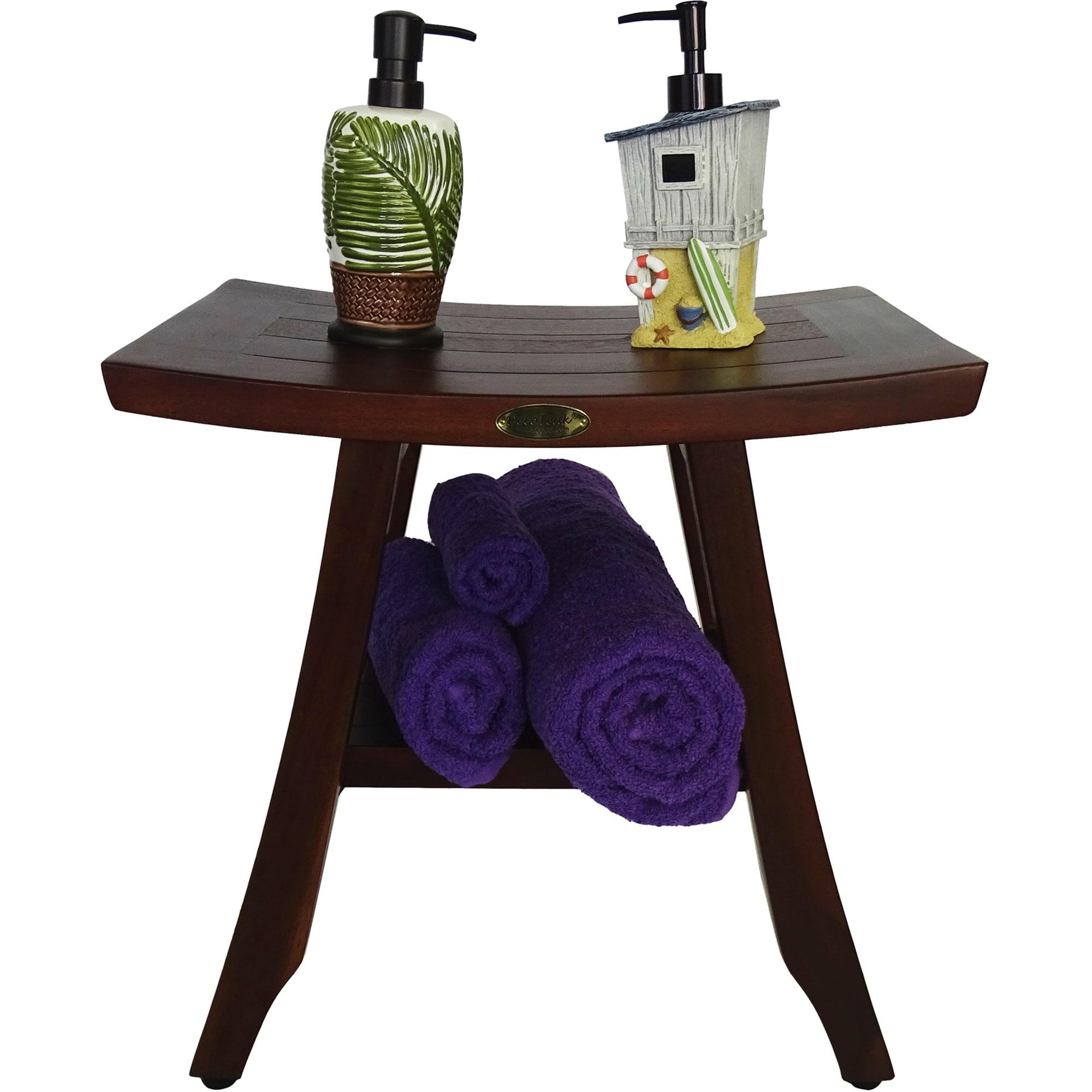 18&#34; Satori DT90 Wide Teak Wood Shower Bench with Shelf - DecoTeak