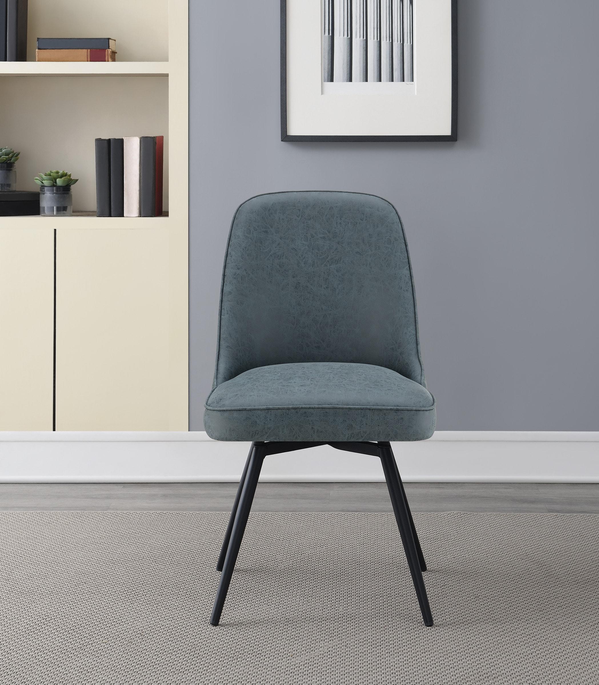 OSP Home Martel Faux Leather Swivel Chair with Black Legs in Navy