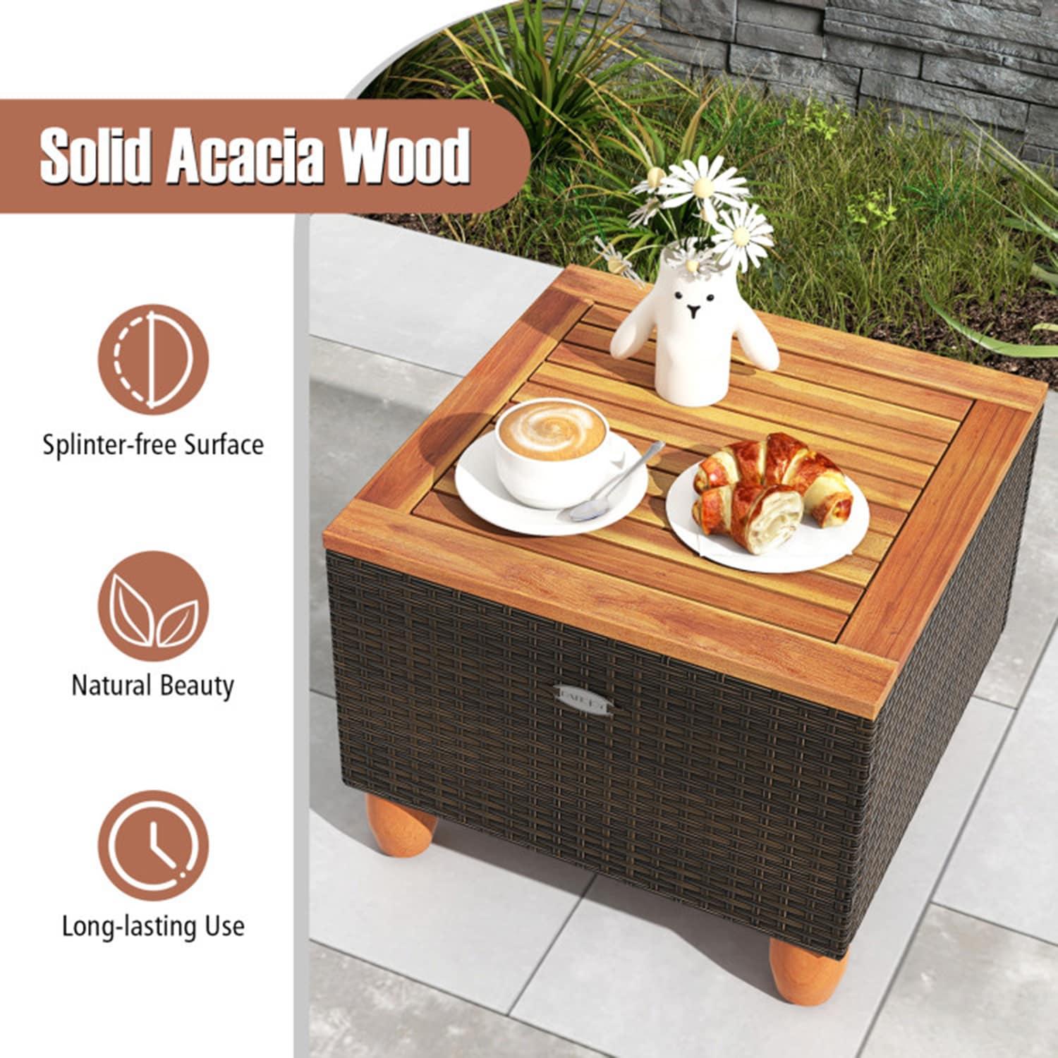 Resenkos 3 Pieces Patio Wicker Conversation Set, Outdoor Furniture Garden Conversation Bistro Sets with Coffee Table and Cushions-Black
