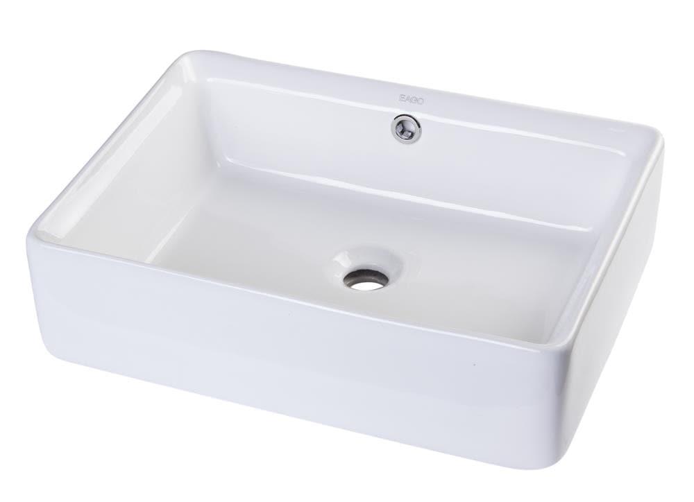 EAGO 14.125'' White Porcelain Rectangular Bathroom Sink with Overflow