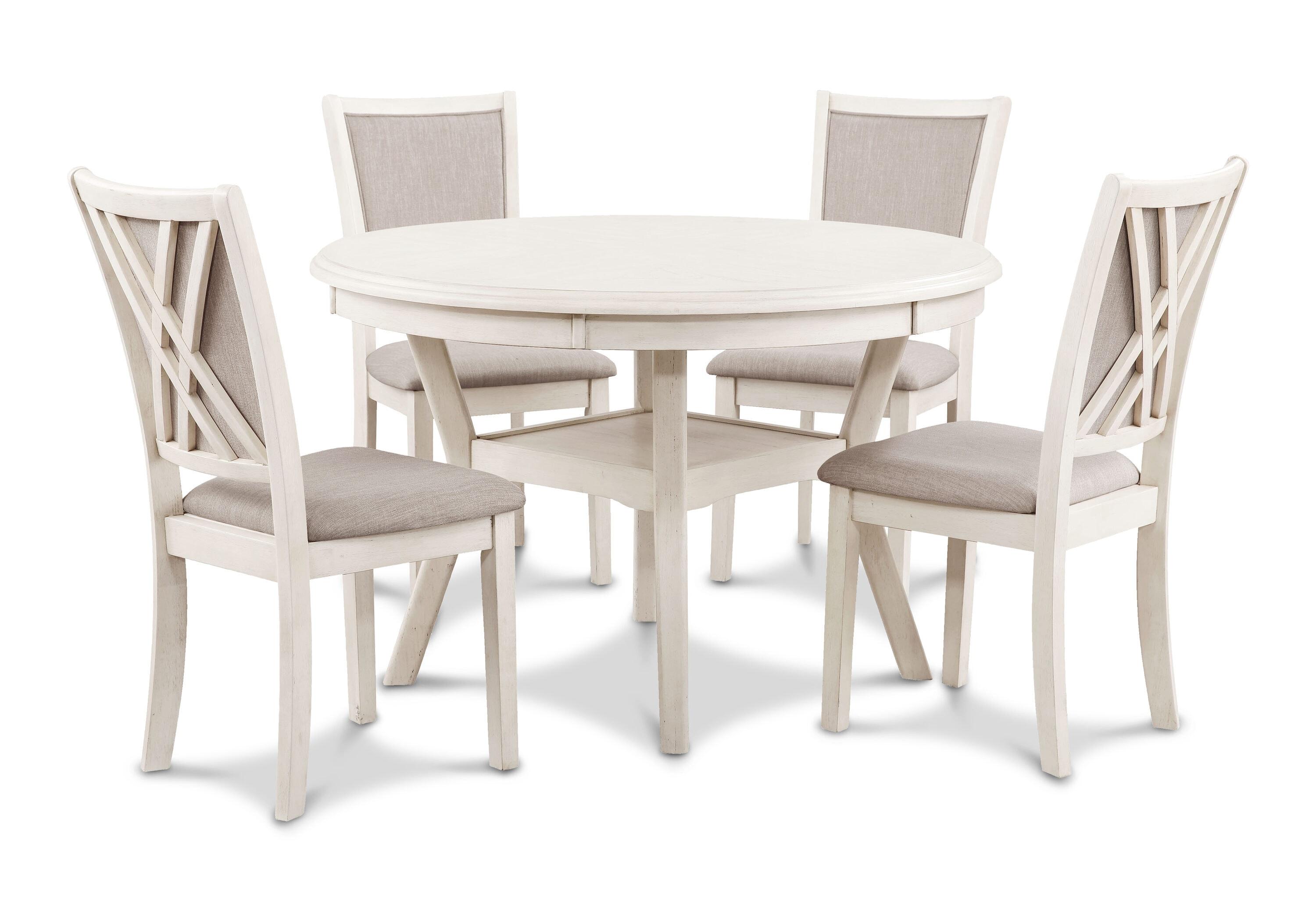 New Classic Furniture Amy 5-Piece Classic Wood Dining Table Set with Storage, Bisque/Gray