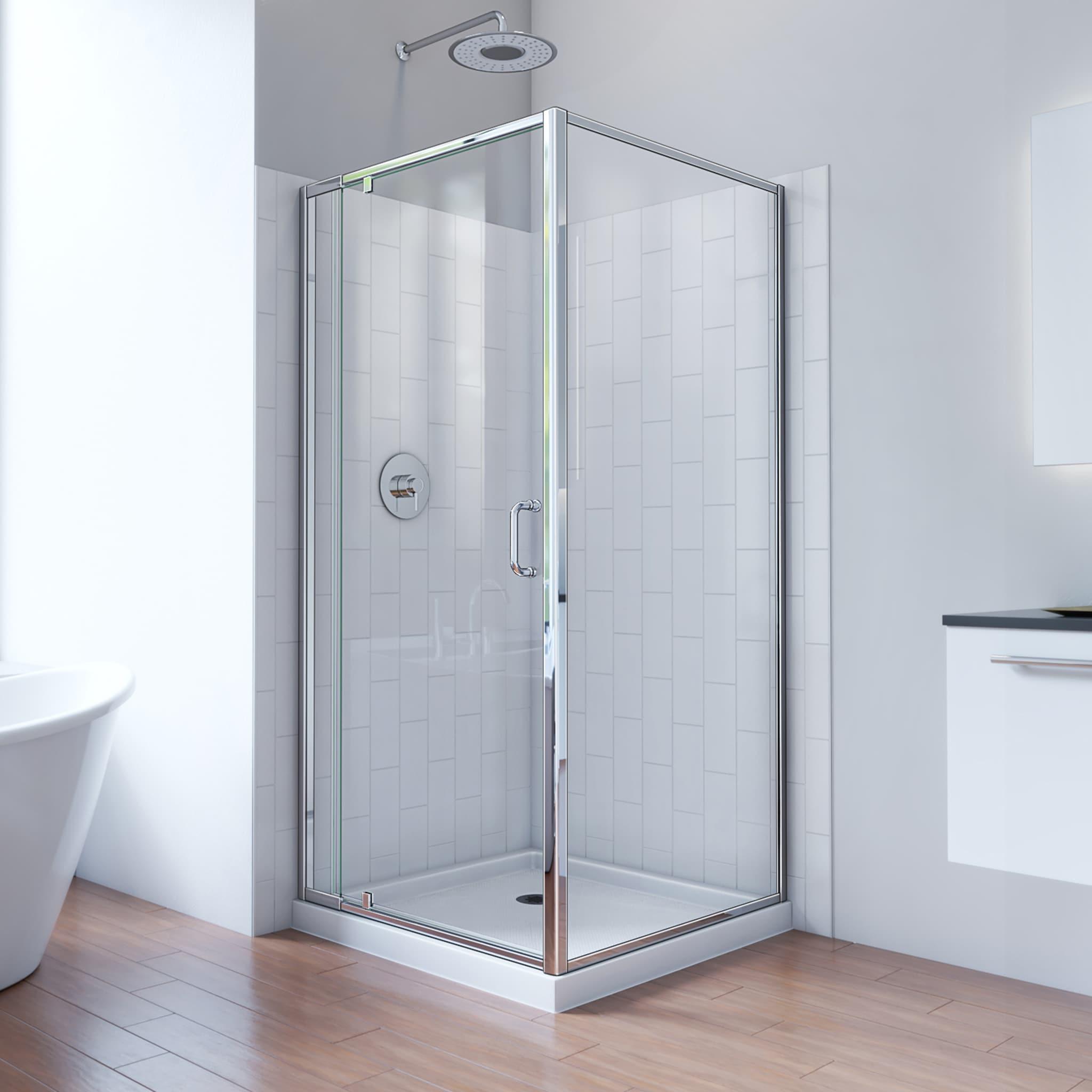 Flex 32" W x 32" D x 78" H Semi-Frameless Square Shower Enclosure with Fixed Panel and Base Included