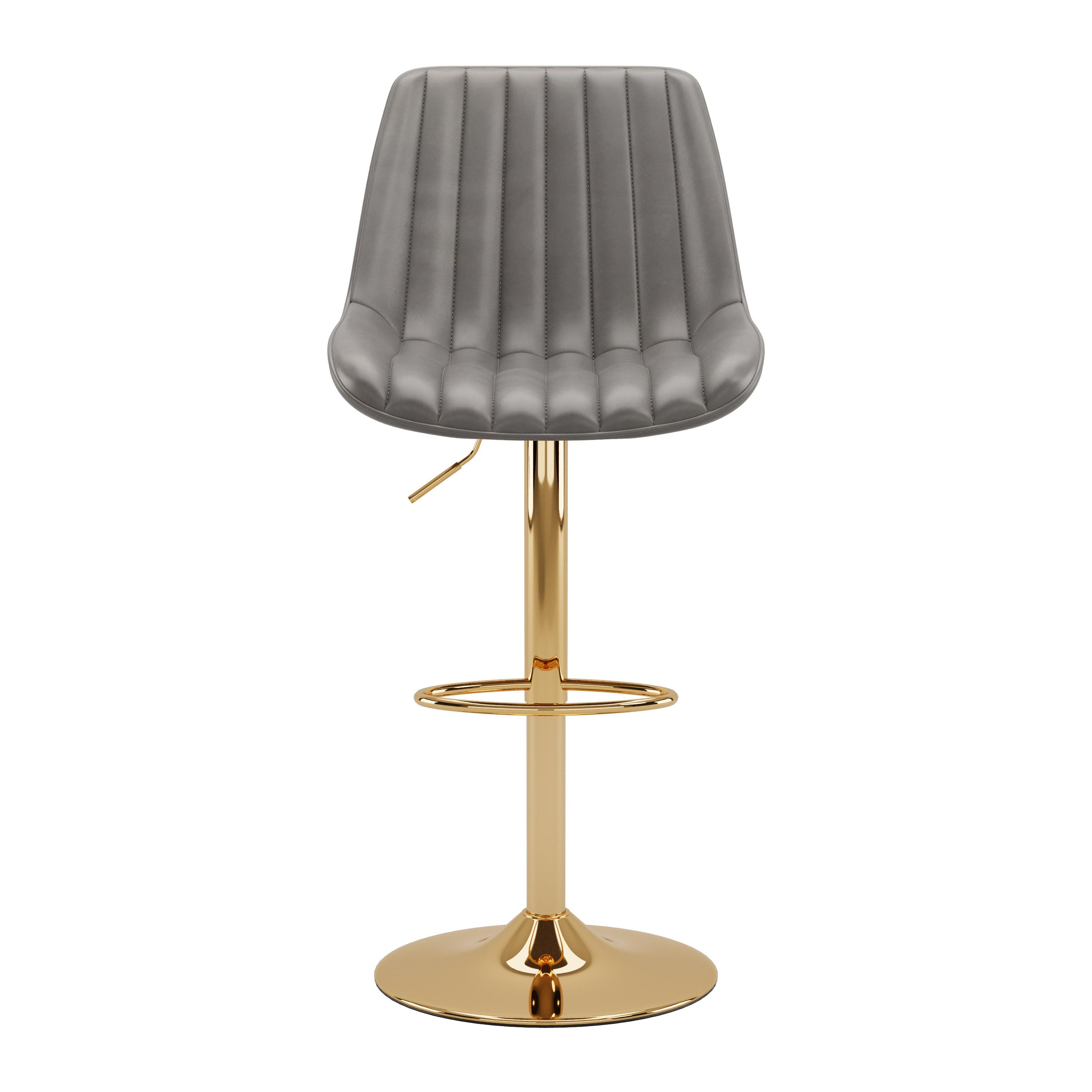 Set of 2 Arwen Adjustable Swivel Barstools with Gold Base Gray - CorLiving: Upholstered High Back, Metal Footrest