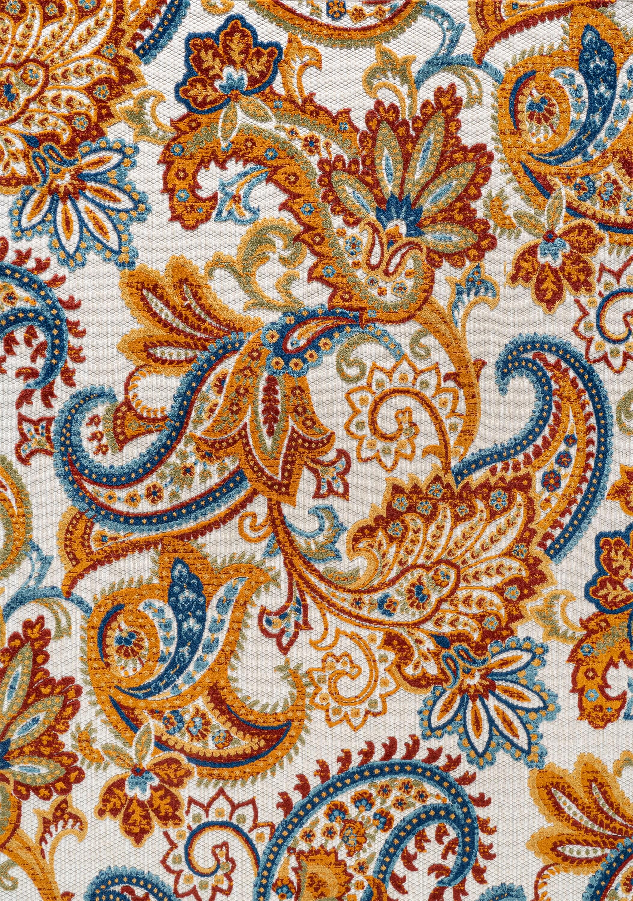 3'x5' Gordes Paisley High-Low Indoor/Outdoor Area Rug, Orange/Multi - JONATHAN Y