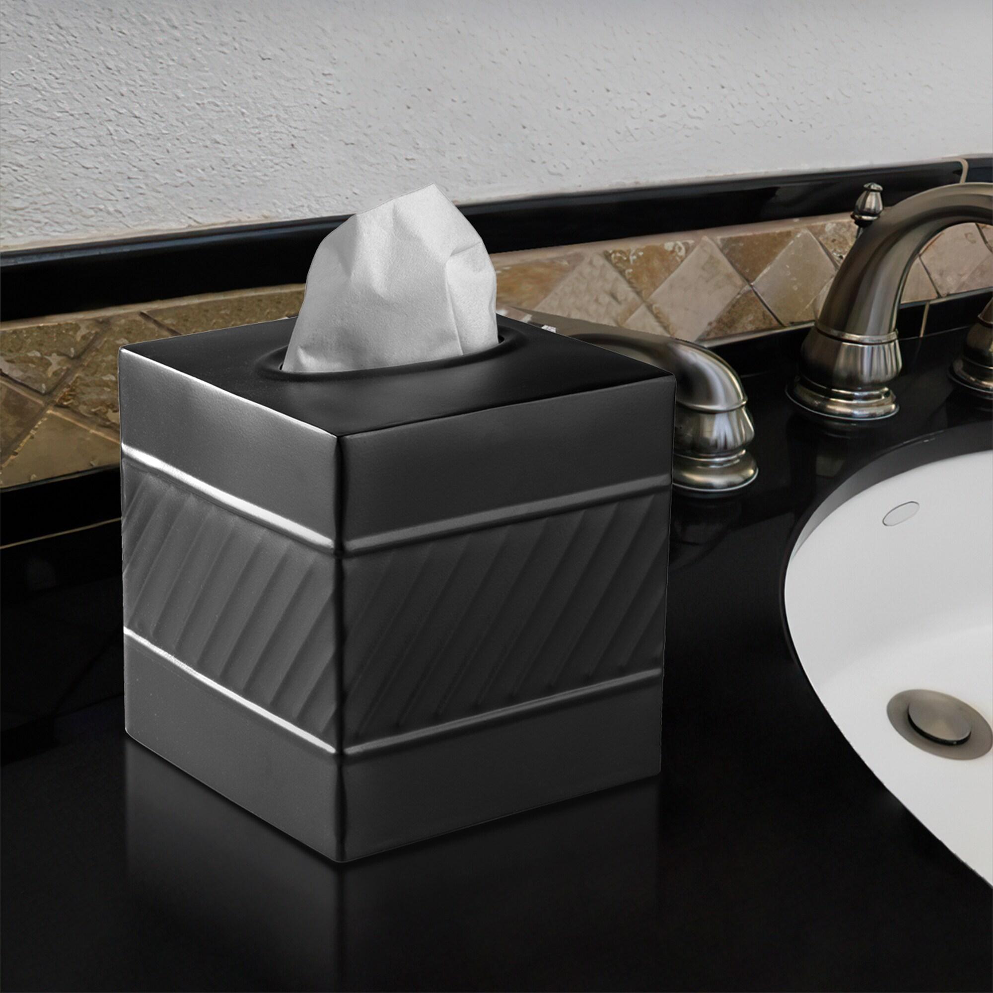 Monarch Abode Tissue Box Cover, Hand Hammered, Metal, Square Tissue Box Holder, Black
